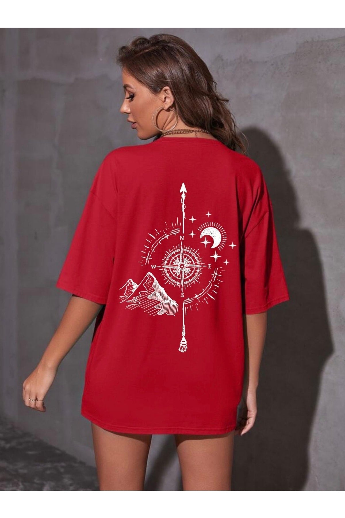 Compass Printed Oversize Unisex T-Shirt