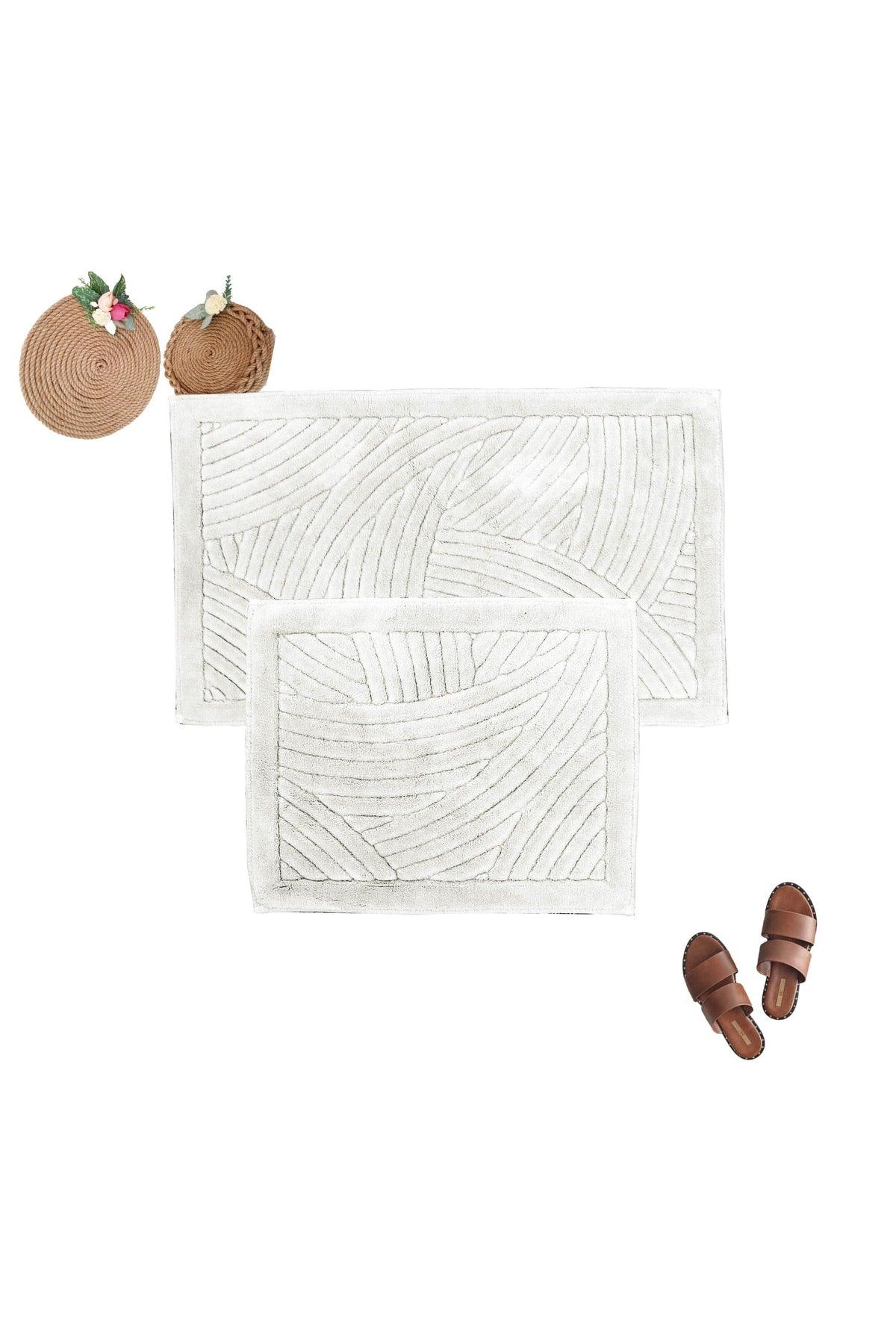 Geometric Pattern Set of 2 Bath Mats Set 100% Natural Cotton Mat Closet Set - Swordslife