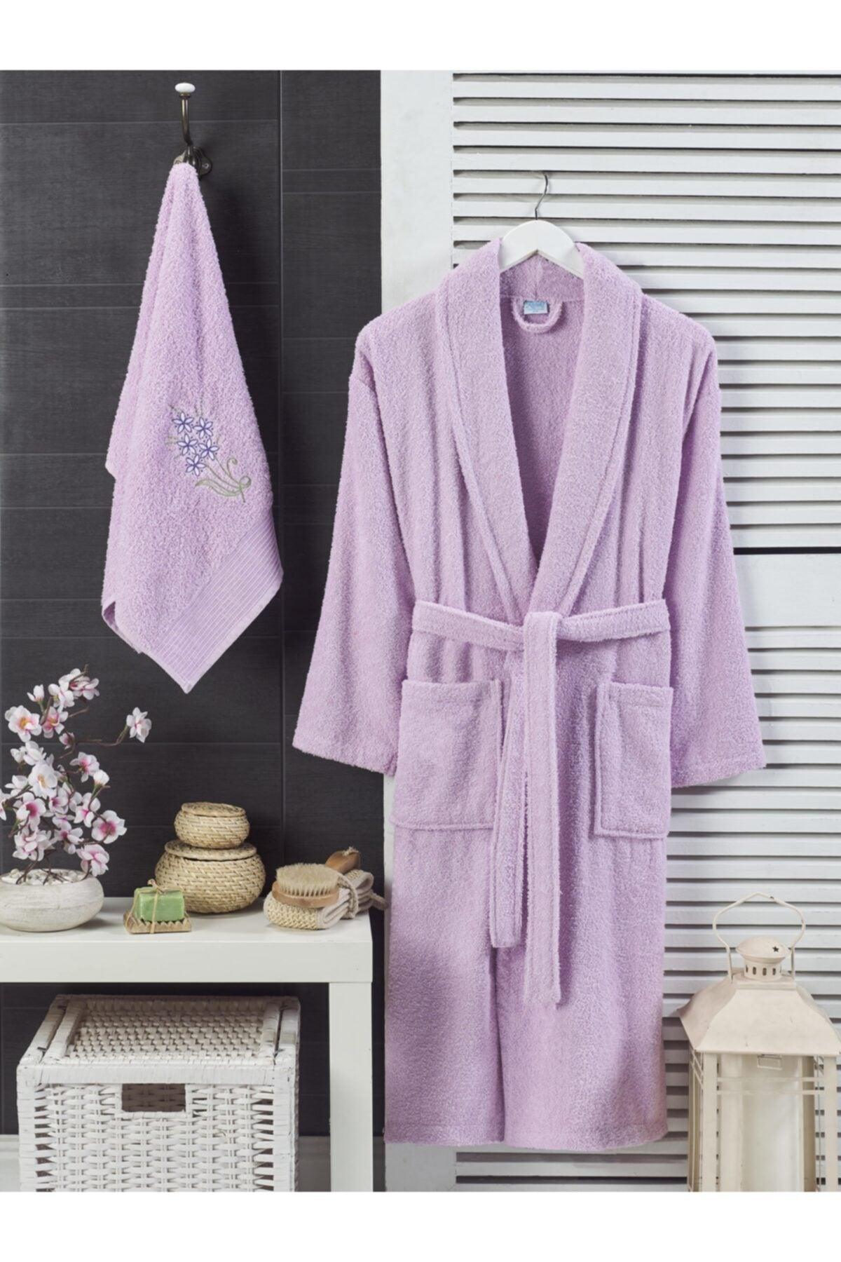 Unisex Purple Şilay Towel Bathrobe Set Lilac 2 Pcs - Swordslife