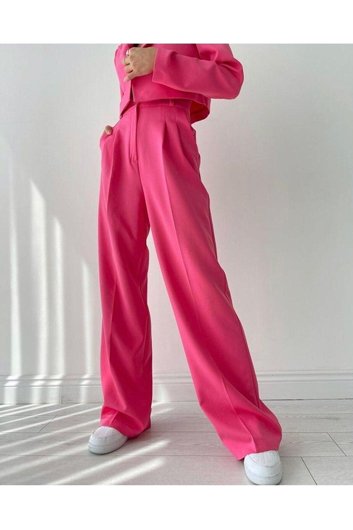 Women's Fuchsia High Waist Palazzo Pants - Swordslife