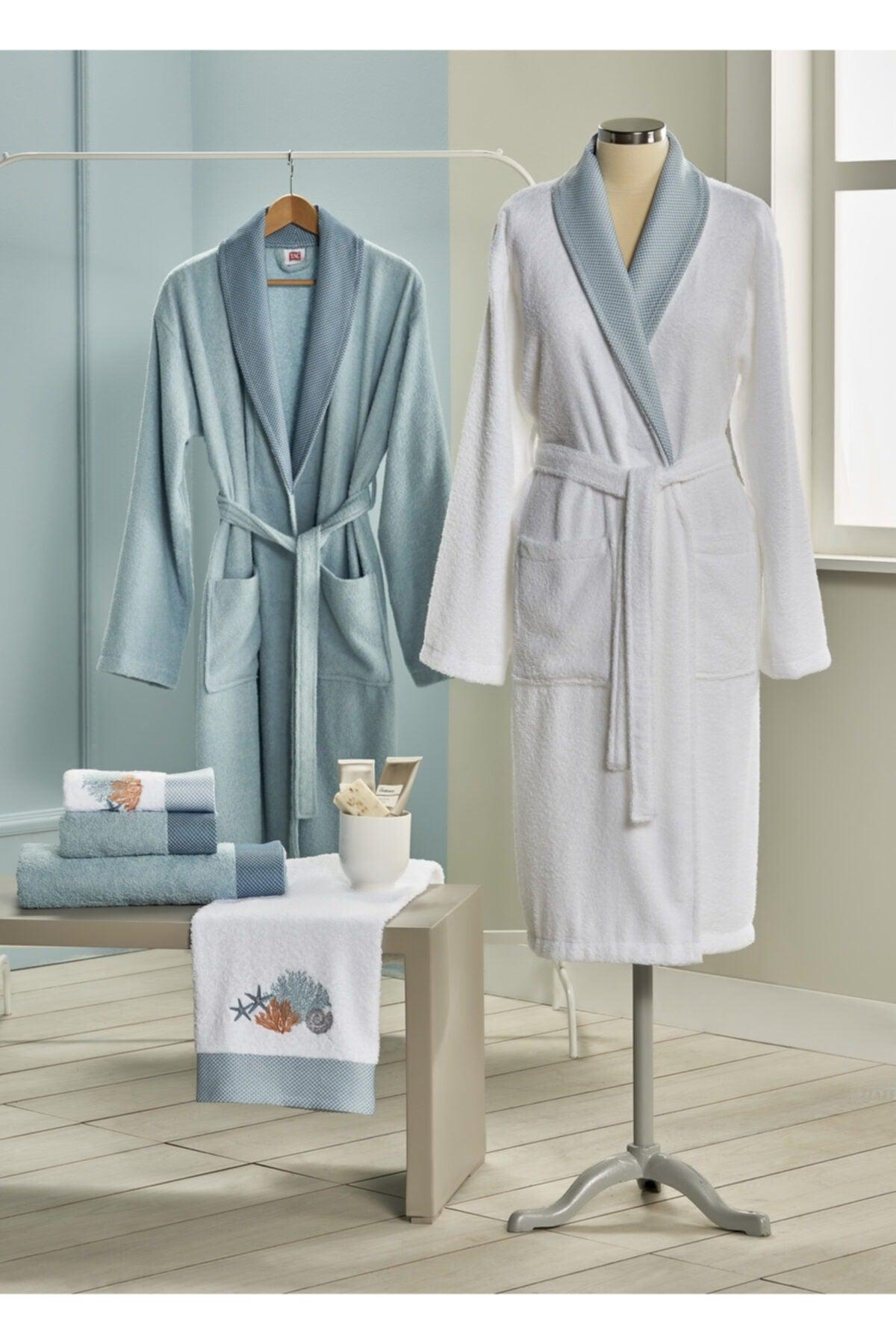 Marine White Pure Cotton Family Bathrobe Set Bathrobe Set Happy Days Pure Cotton Family Bathrobe - Swordslife