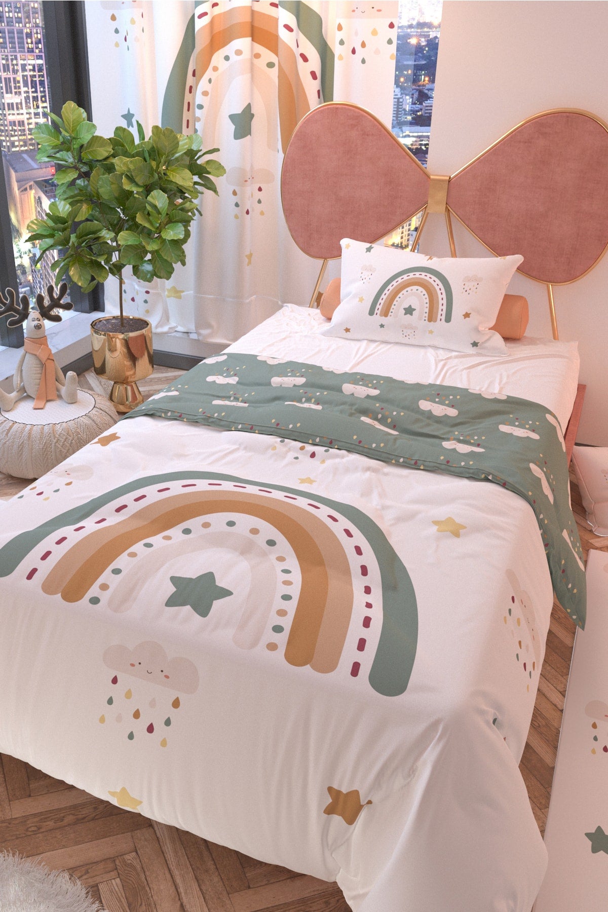 Mint Rainbow Double Sided Kids Duvet Cover Set Polycotton