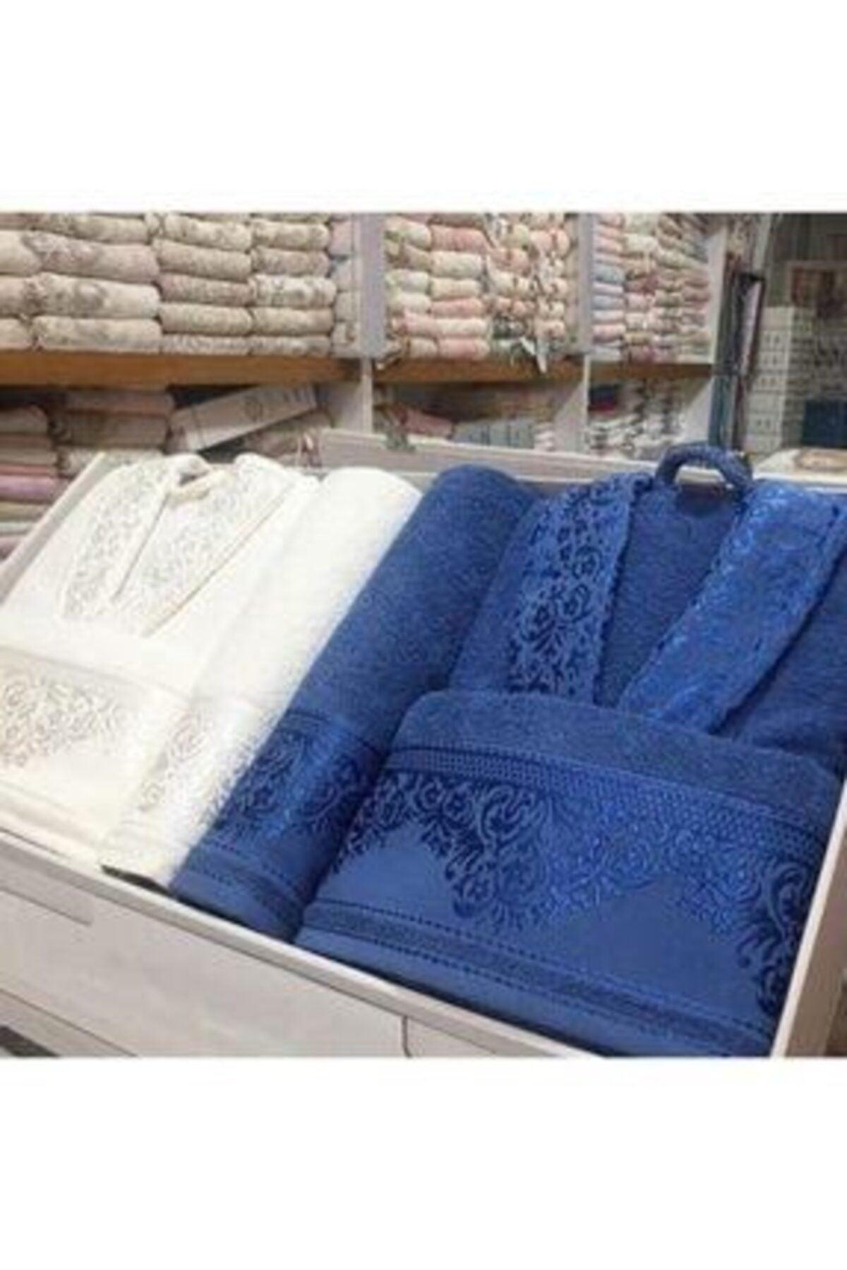 White Navy Blue Cotton Jacquard Family Bathrobe Set 6pcs - Swordslife