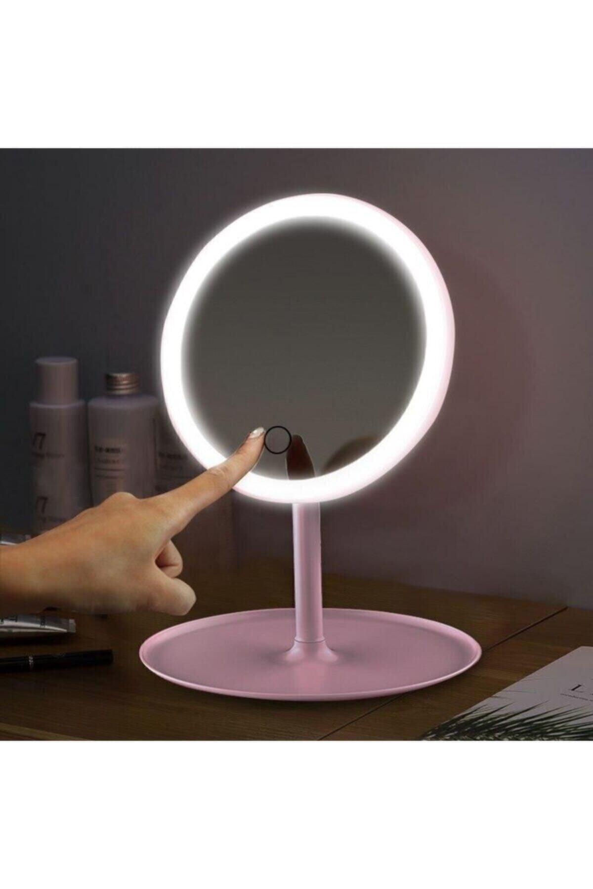 Makeup Mirror Touch Led Lighted Round Table Top Pink - Swordslife