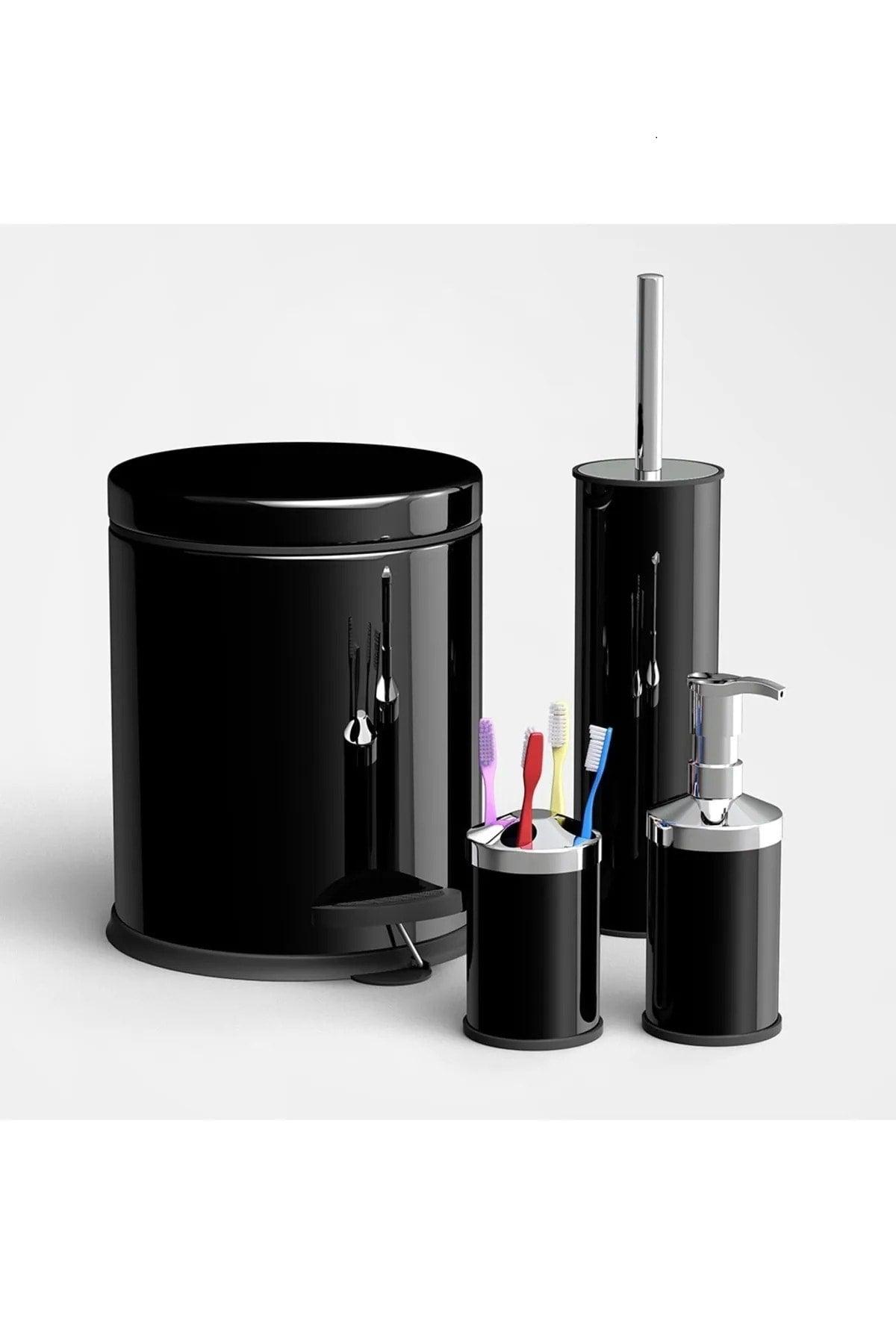 4 Pcs Bathroom Set 3 Lt Metal Trash Can Set (MATTE BLACK) - Swordslife