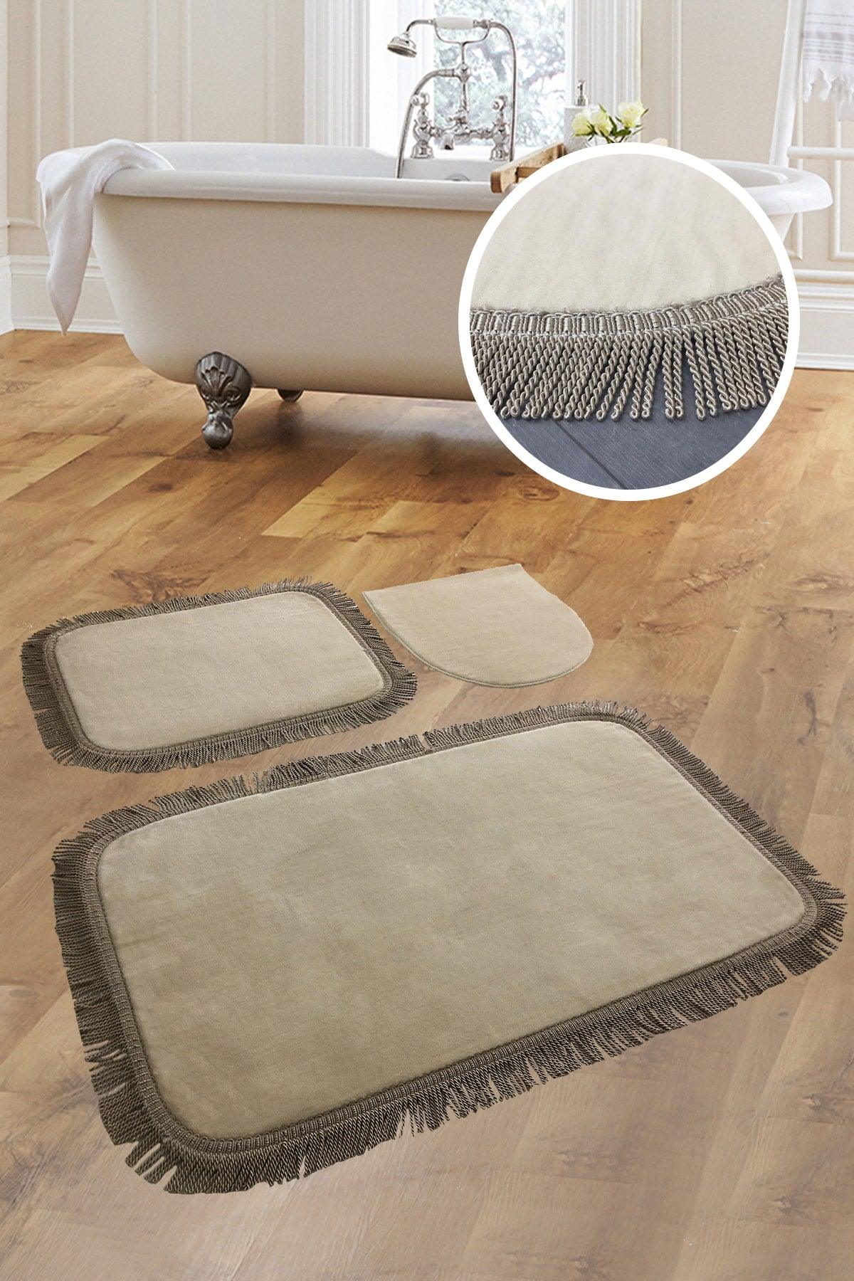 Shareton Cornered Mink 3-Piece Bath Mat Set Twirl Fringed Tassel Dowry Closet Set - Swordslife