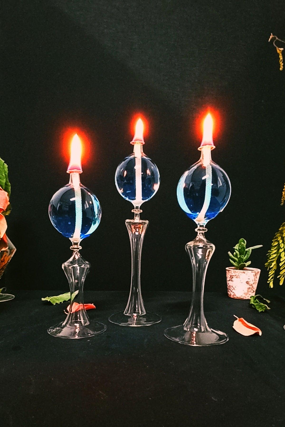 Foot Drops Candlestick Glass Oil Lamp Set of 3 + Oil Lamp - Swordslife