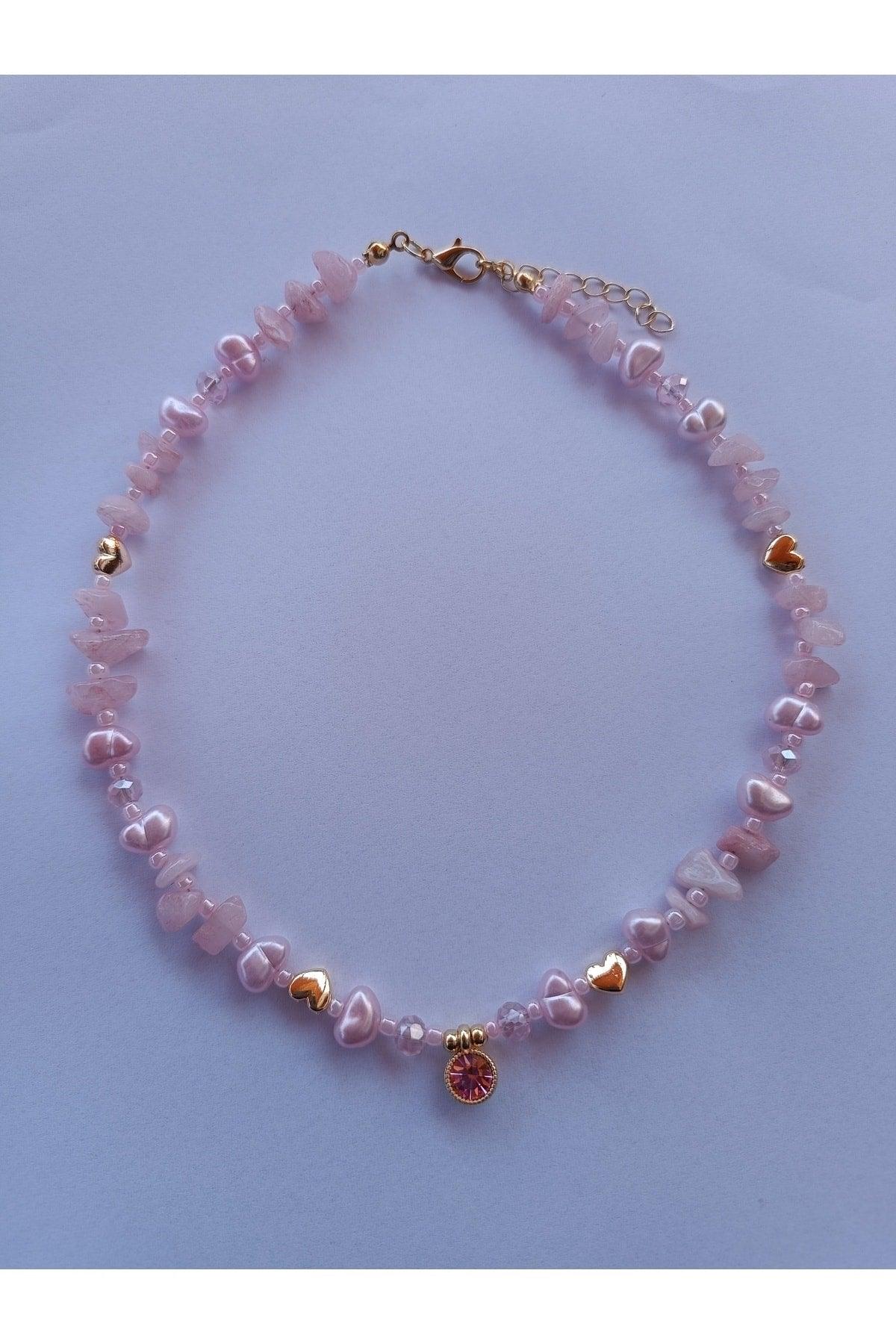 Quartz Stone Heart Necklace with Pink Glitter Tip - Swordslife