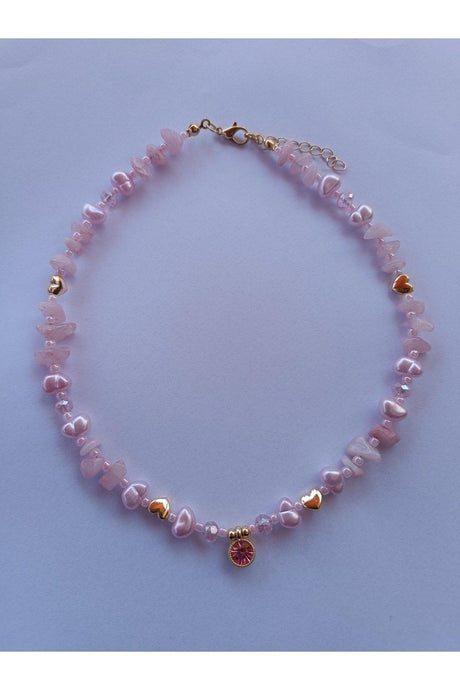 Quartz Stone Heart Necklace with Pink Glitter Tip - Swordslife
