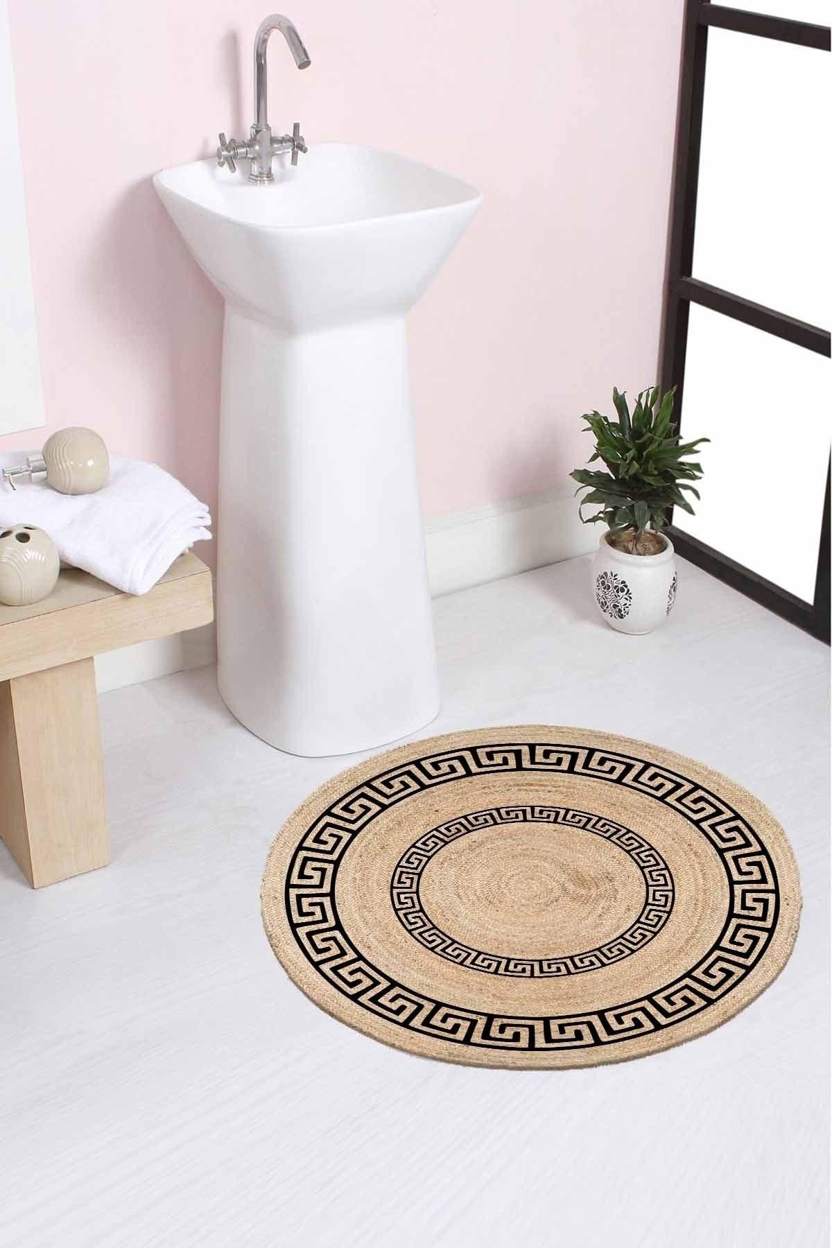 Else Lock Pattern Rope Straw Jute Knit Round Carpet Bath Mat 80x80cm - Swordslife