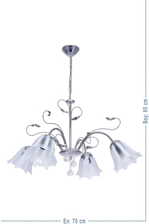 Çağla 4-Piece Chrome Pendant Lamp Stone Chandelier Living Room Chandelier