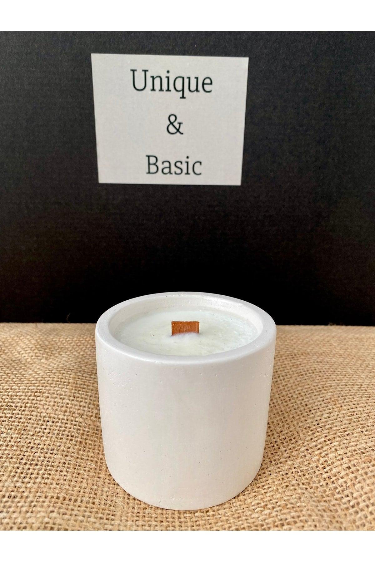 Coconut Scented Soy Wax with Wood Wick in Light Beige Decorative Concrete Container - Swordslife