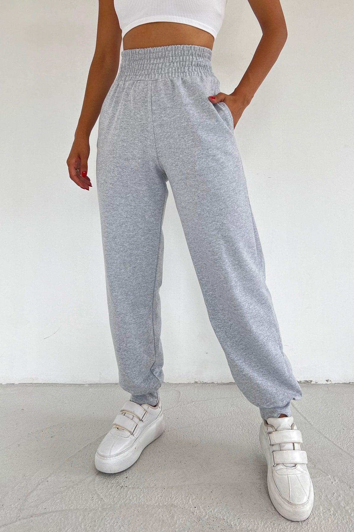 Women's Gray Extra High Waist Belted Seasonal Jogger Sweatpants - Swordslife