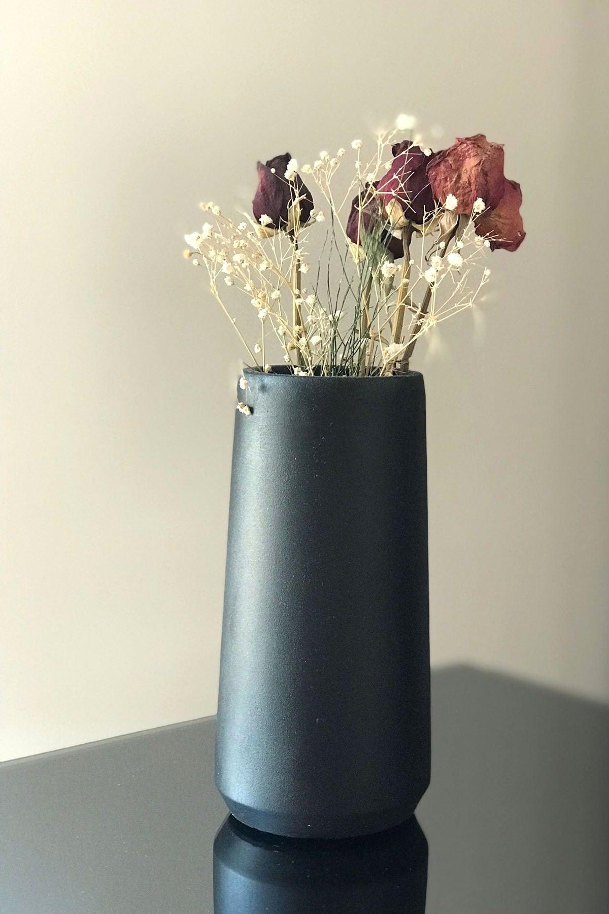 Cylinder Tall Concrete Vase | 20cm - Black - Swordslife