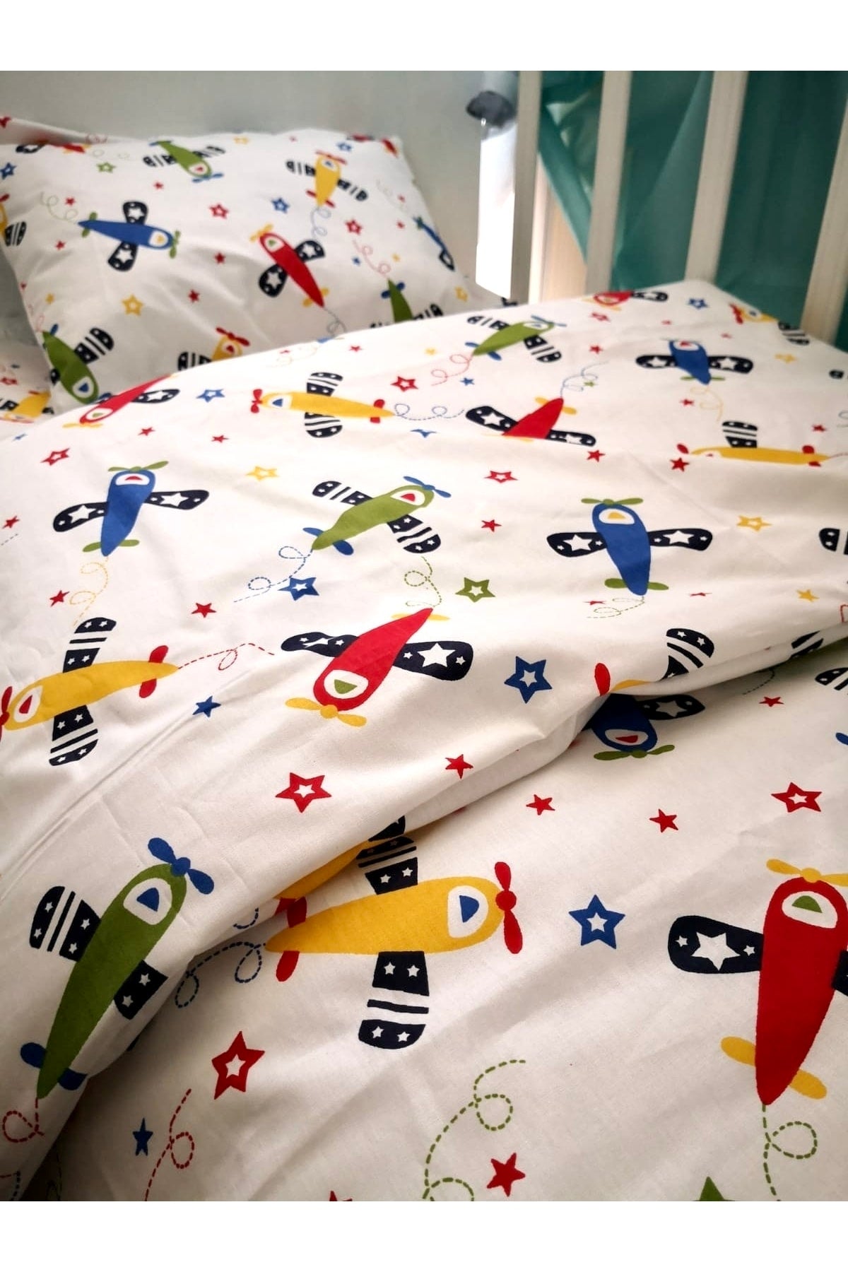 100% Cotton Baby Boy Duvet Cover Set 100x150 Airplane Pattern