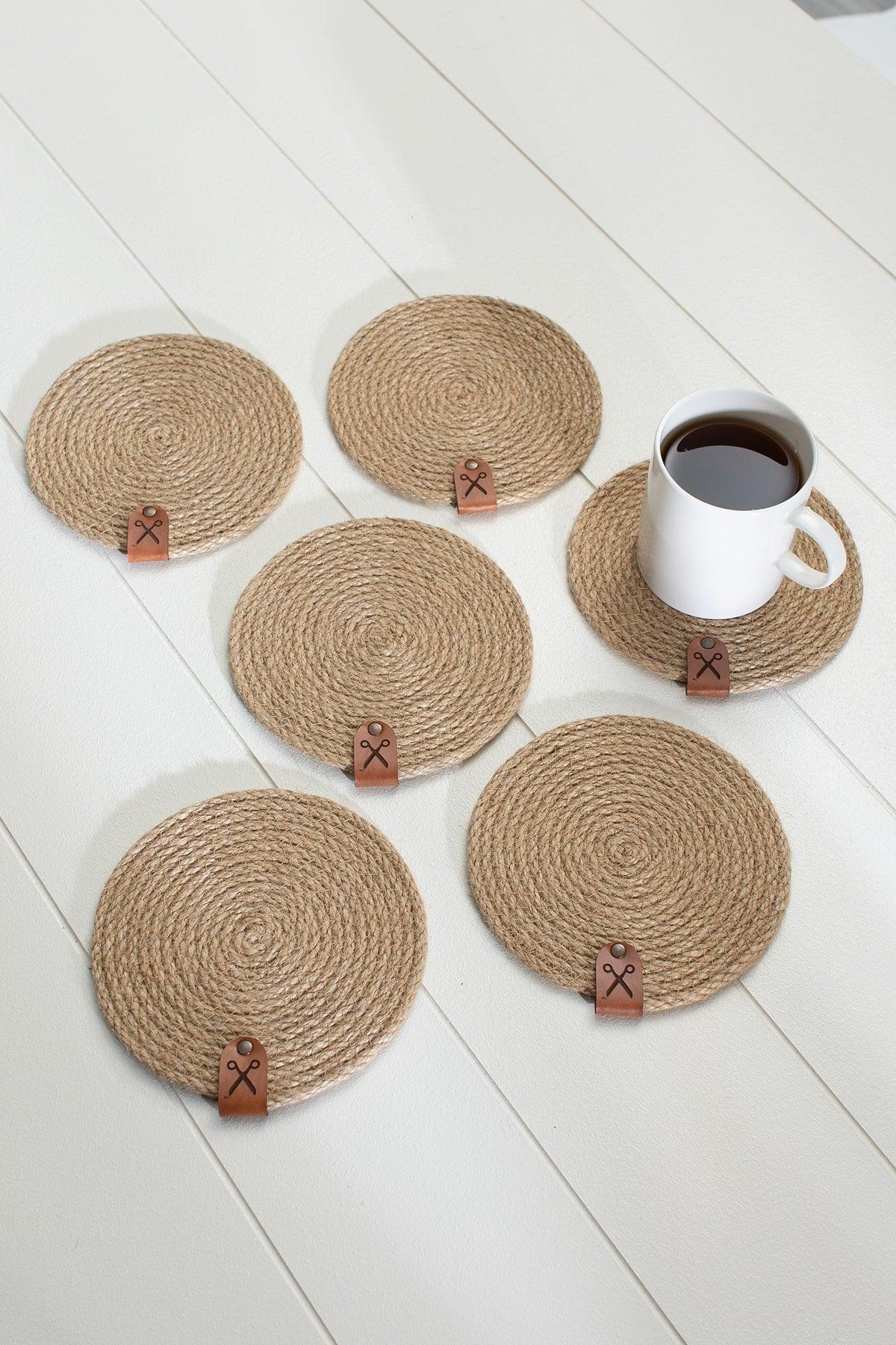 6 Pieces 13cm Natural Jute Straw Weave Coaster Presentation Set - Swordslife