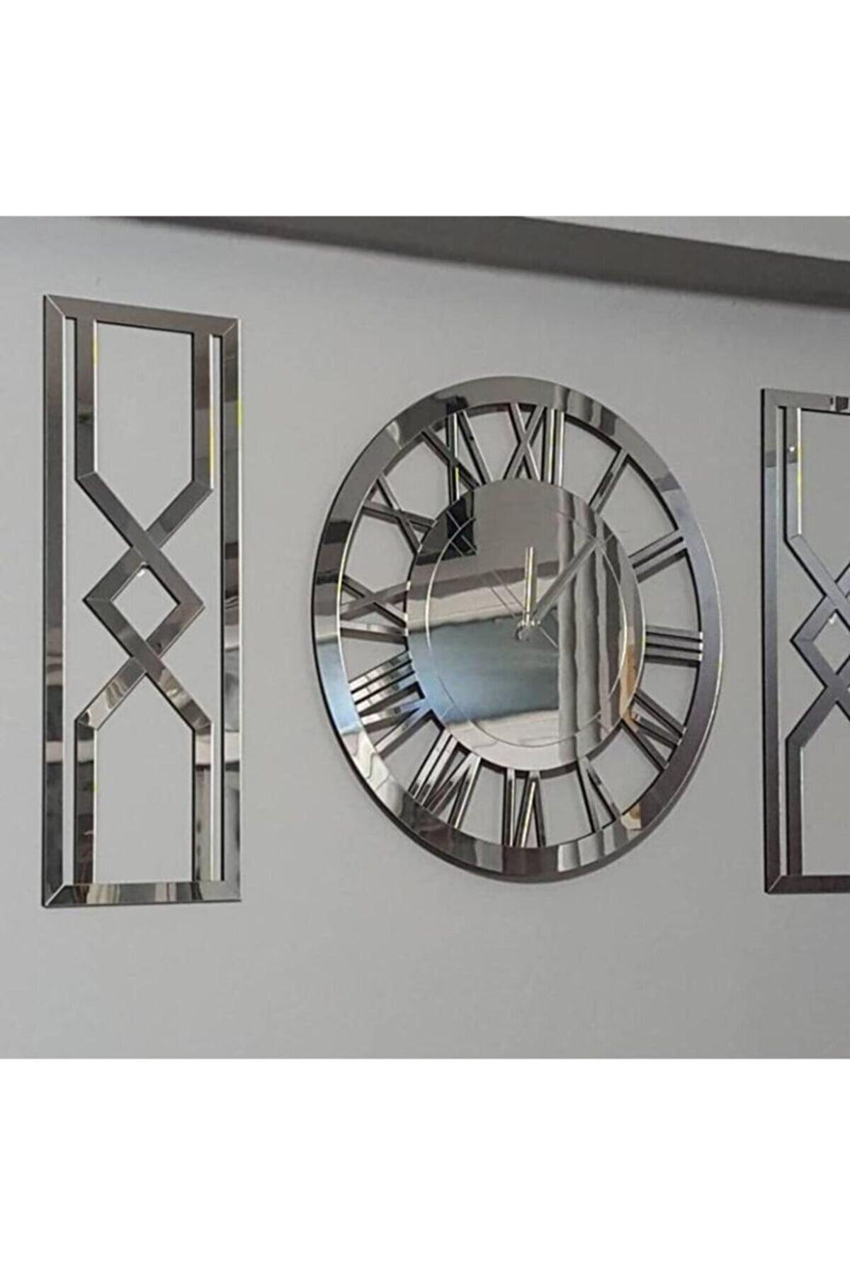 3 Pcs Modern Decorative Mirrored Plexi Wall Clock 40 Cm Silver - Swordslife