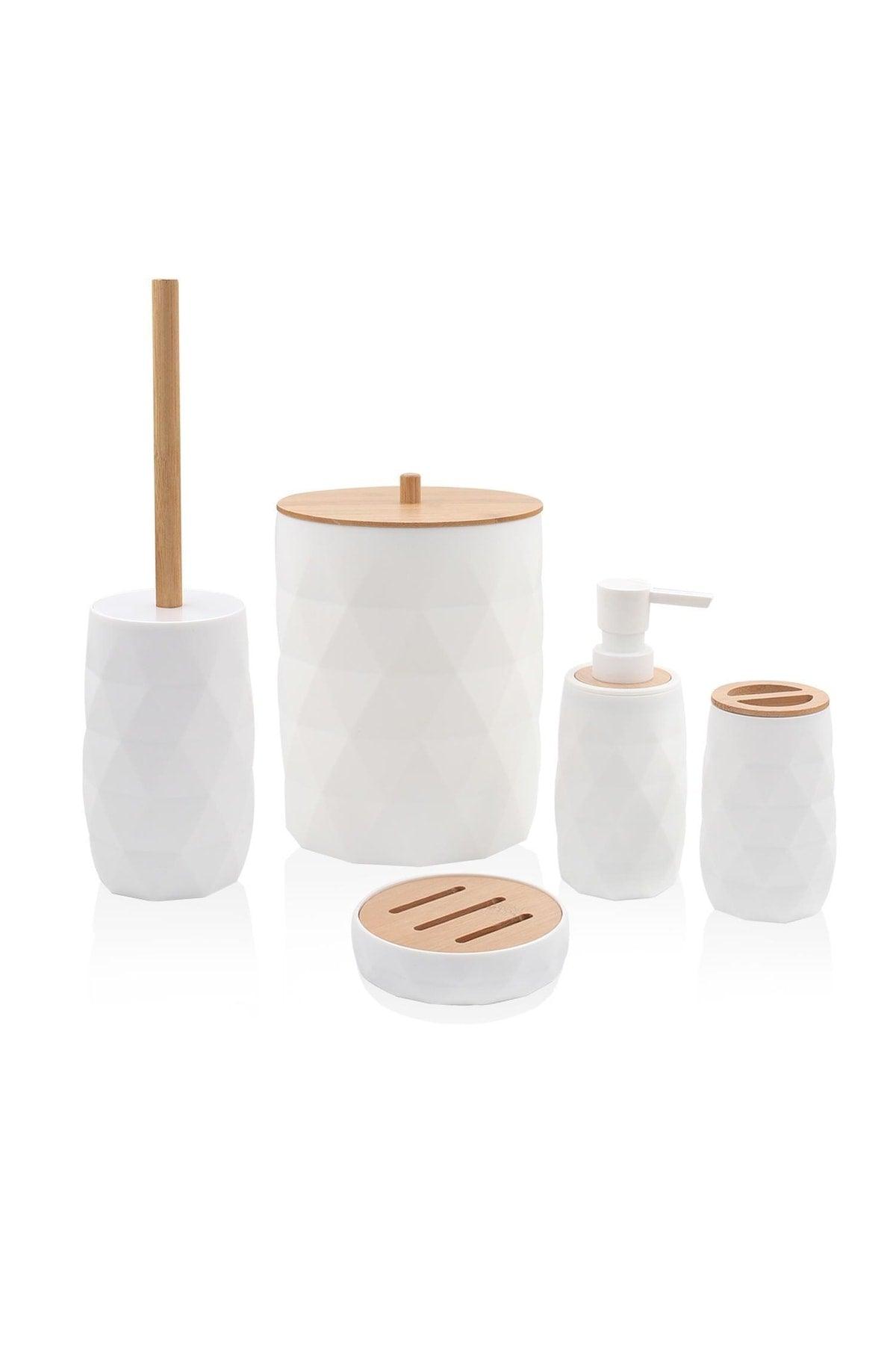 Prizma Bamboo Lid Bath Set 5 Pieces White - Swordslife