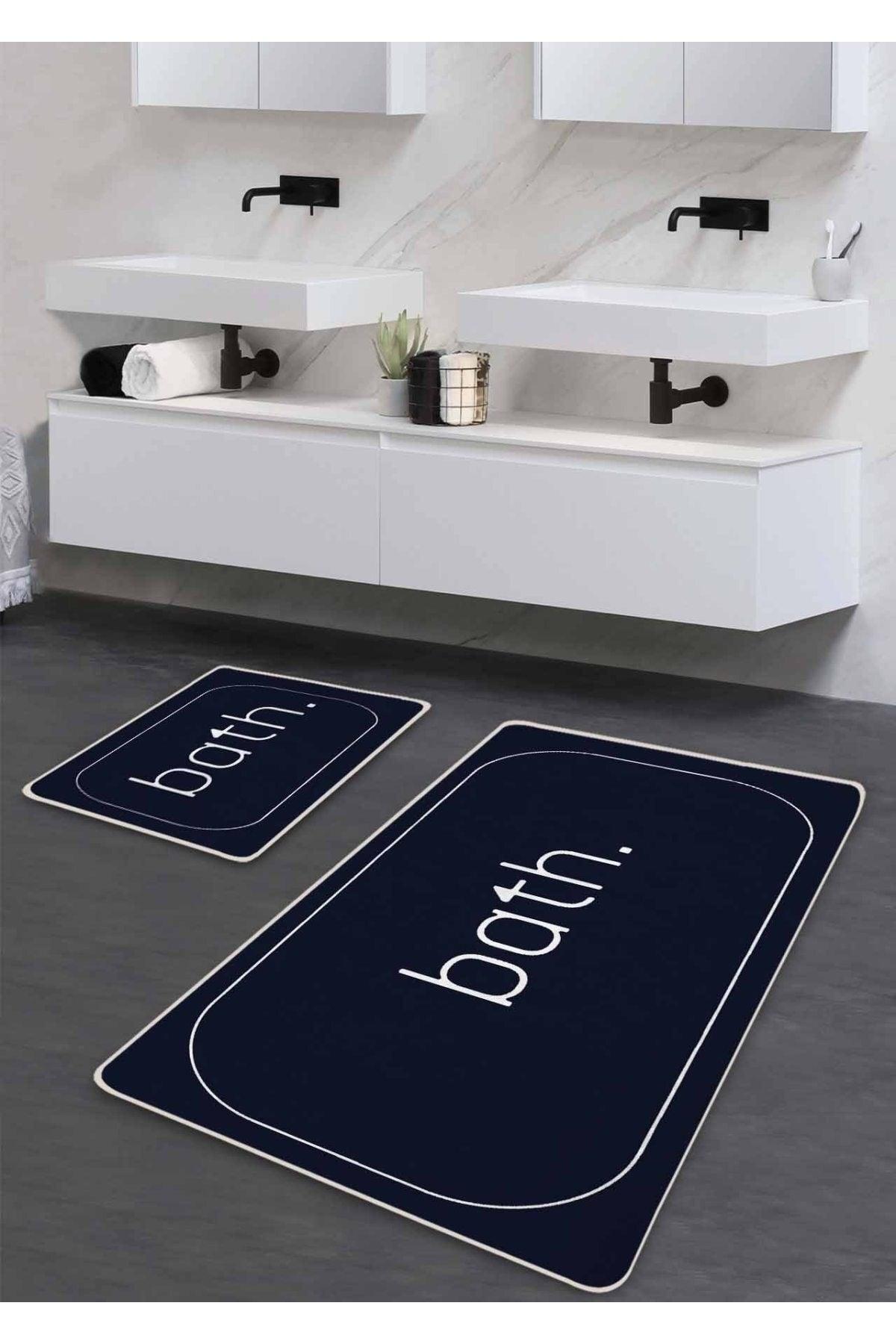 Non-Slip Base Washable Double Bath Mat - Navy Blue Bath Patterned 60*100 Cm - 50*60 Cm - Swordslife