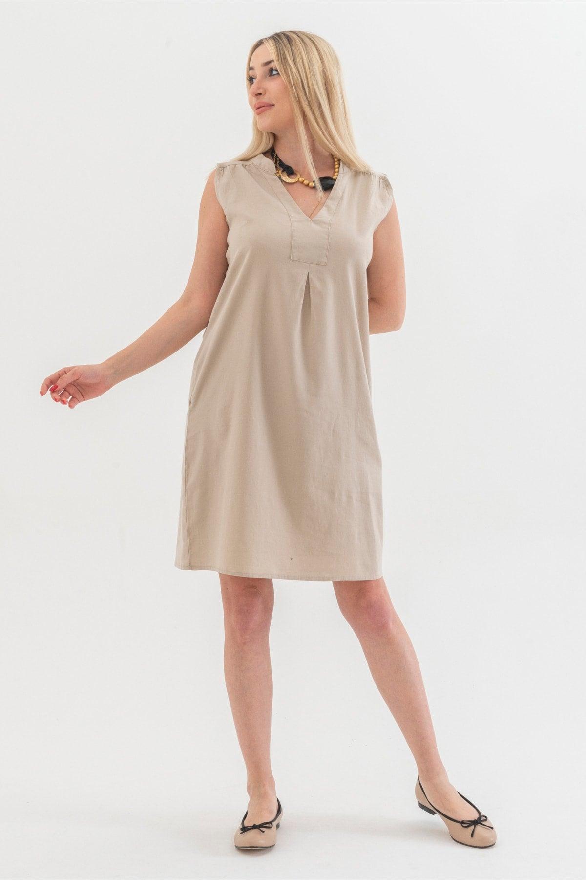 Washed Cotton Lycra Dress with Pockets - Swordslife