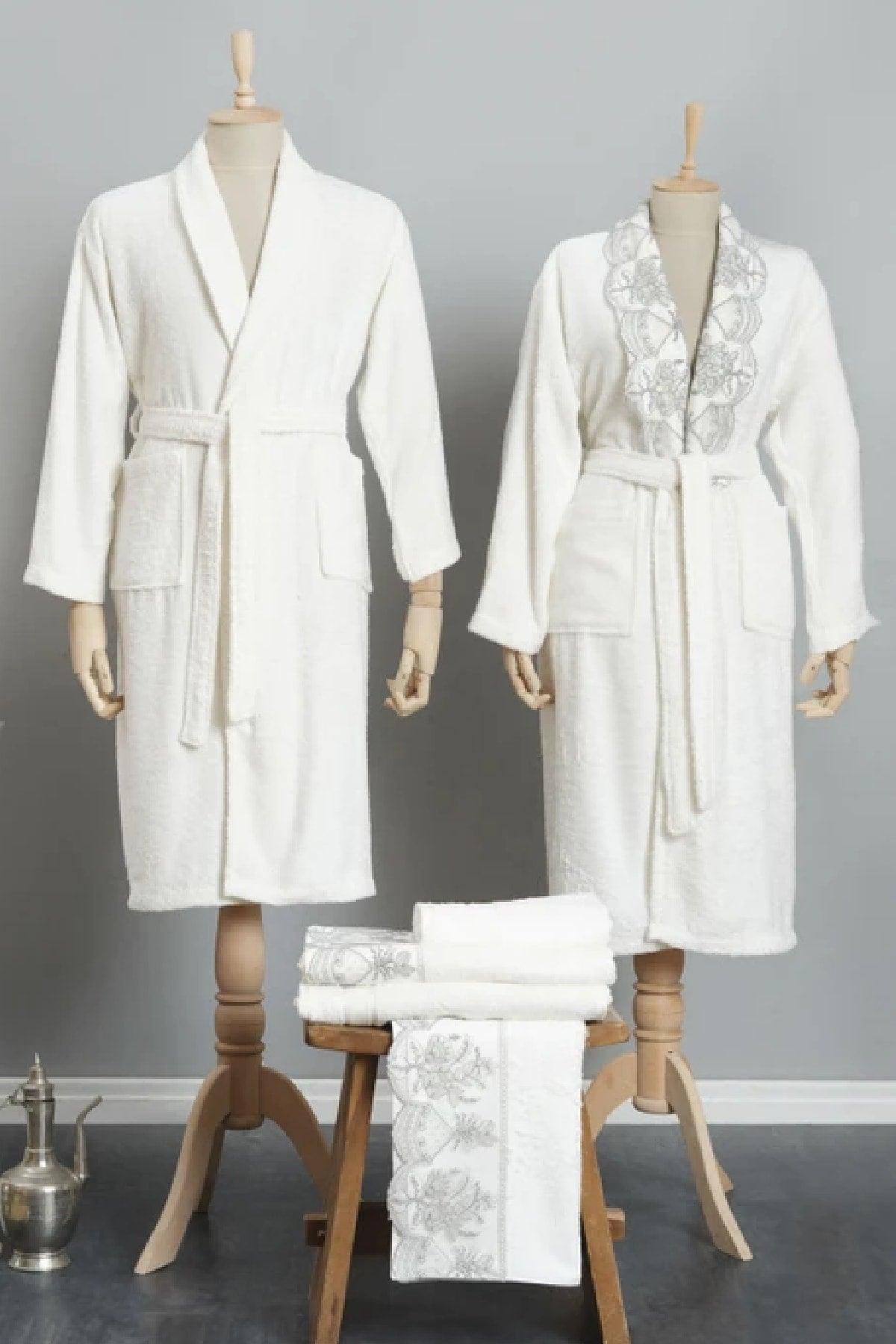 Monique Silver French Lacy Bamboo Family Bath Robe Set - Swordslife