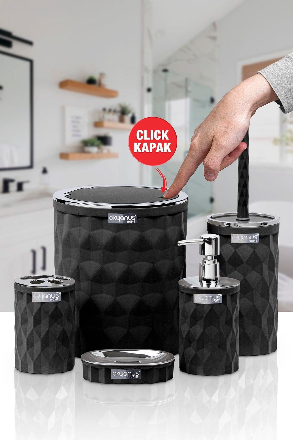 Diamond Black Chrome Click Cover 5 Pcs Bathroom Set - Swordslife