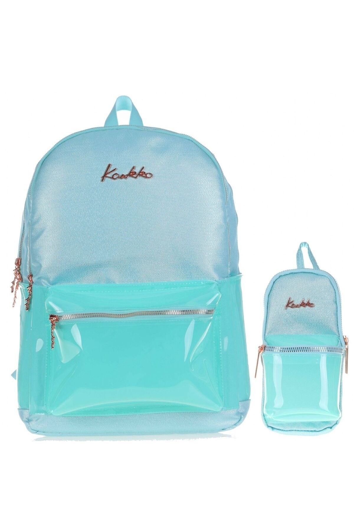Transparent Turquoise School Backpack and Pencil Holder Set - Middle School-High School