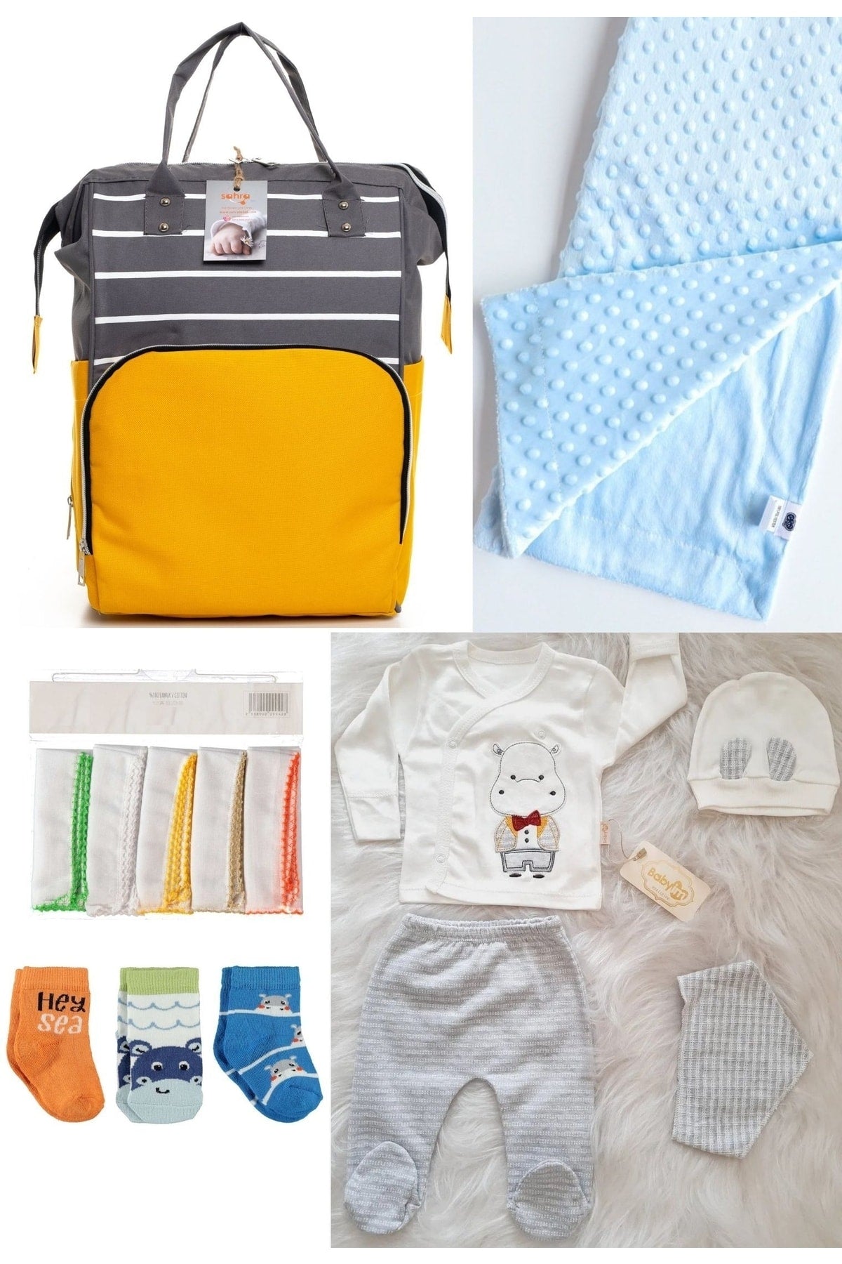 5 Piece Maternity Set (Baby Care Backpack, Hospital Exit, Chickpea Blanket, 10 Wipes and 3 Socks)