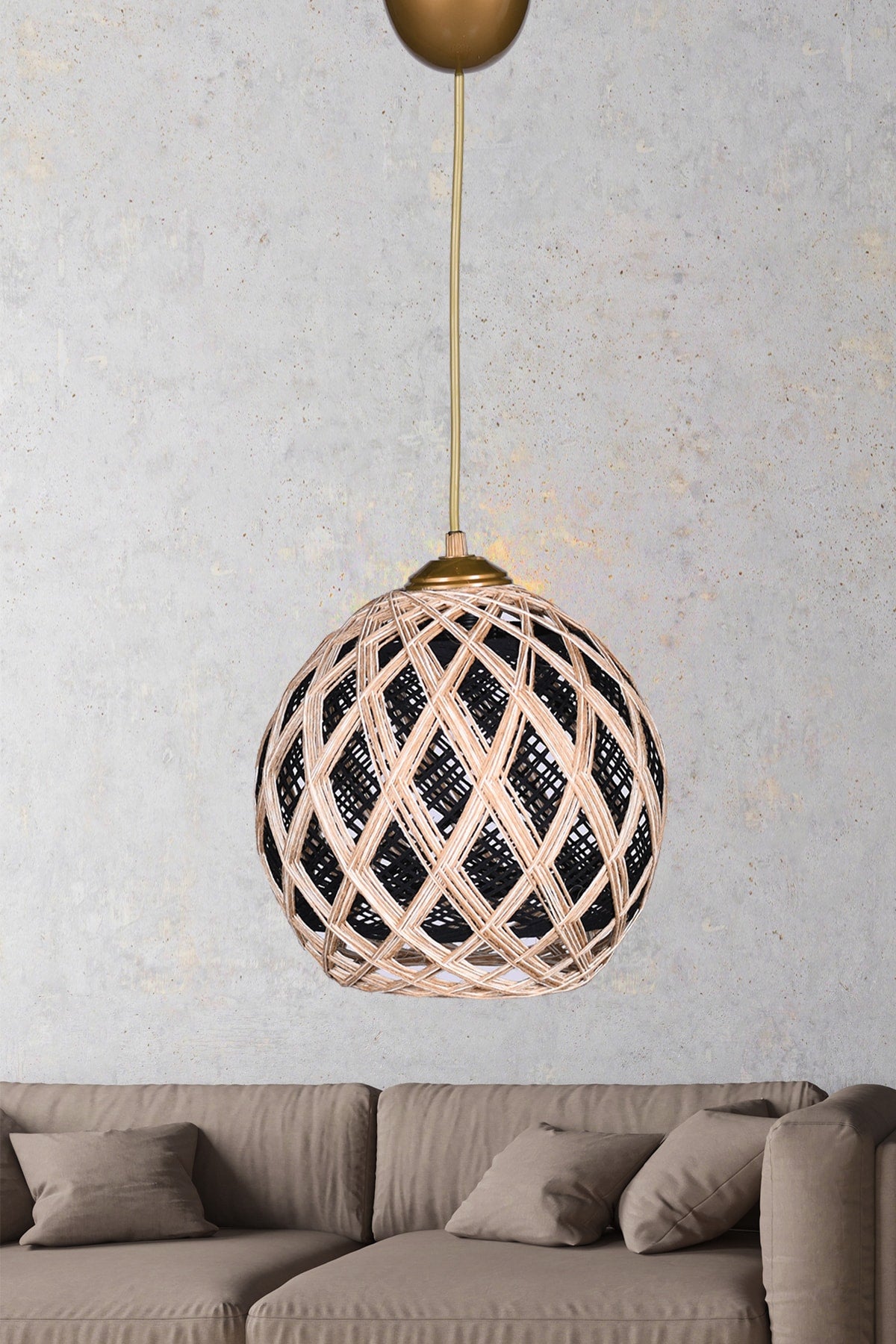 New Balle Double Wrapped Black Jute Ecru Ball Chandelier Hsra-44