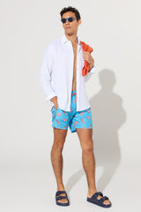 Men's Turquoise Standard Fit Regular Fit Pocket Quick Dry Patterned Marine Shorts