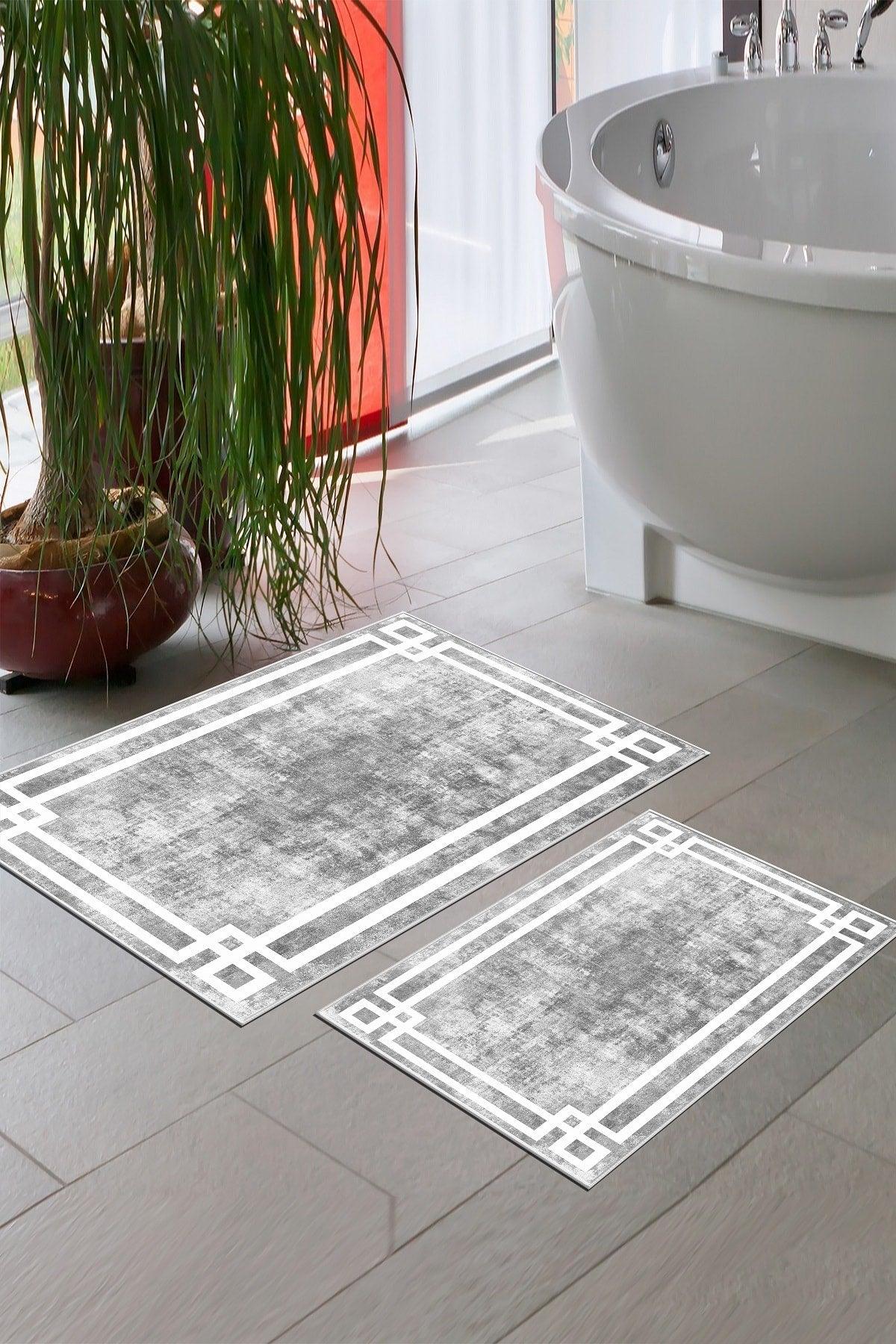Non-Slip Base Washable 2 pcs 60x100 - 50x60 Bathroom Carpet Doormat Closet Set - Swordslife