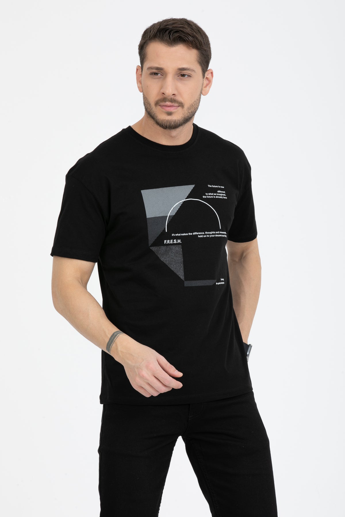 Men's Printed T-Shirt Regular Fit Black