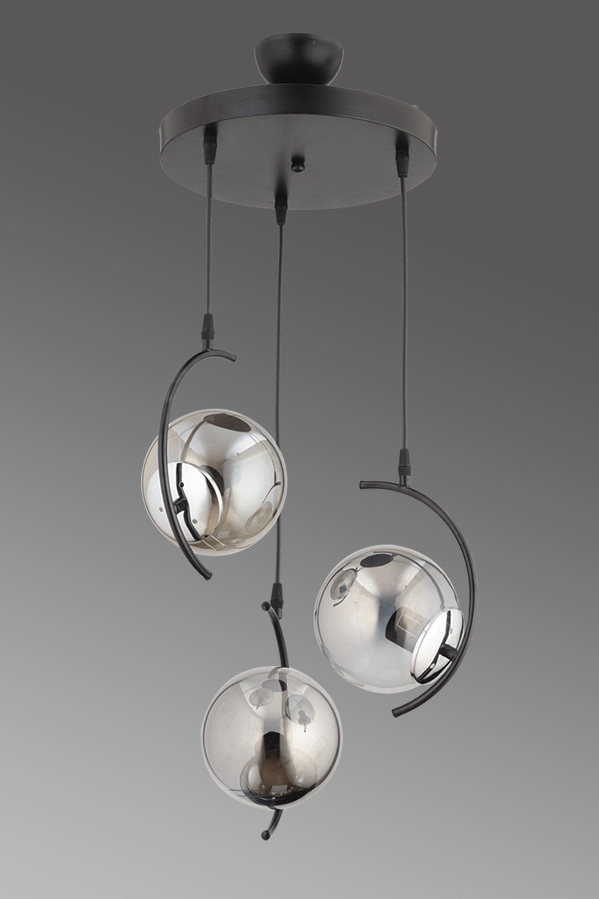 Evren 3-Piece Modern Design Smoked Globe Glass Pendant Lamp Chandelier