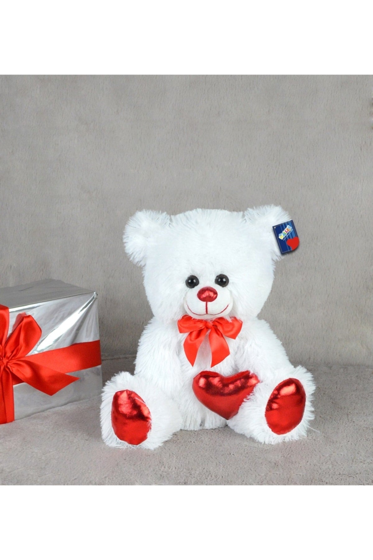 Toy 40 Cm Shiny Fabric Heart Holding White Teddy Bear 78801