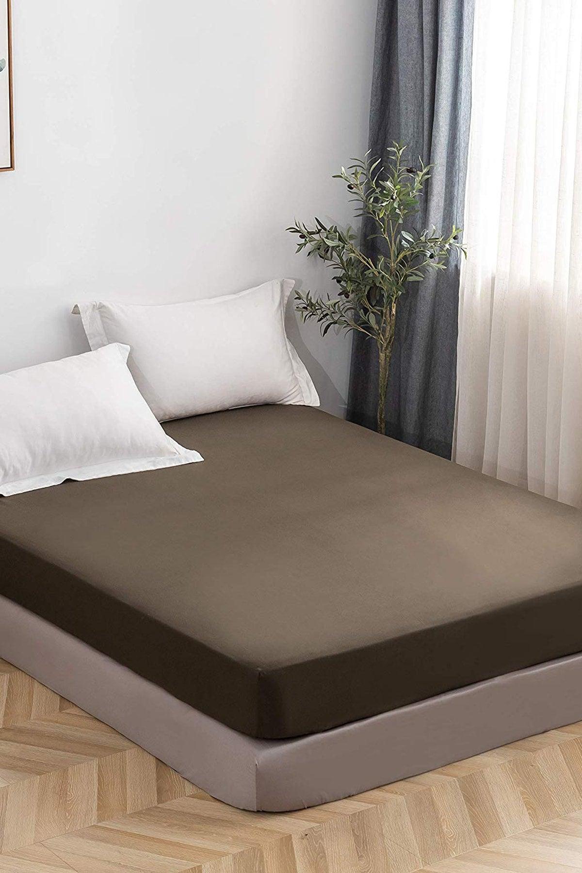 100x200 Single Elastic Combed Cotton Bed Sheet 100% Cotton Brown - Swordslife