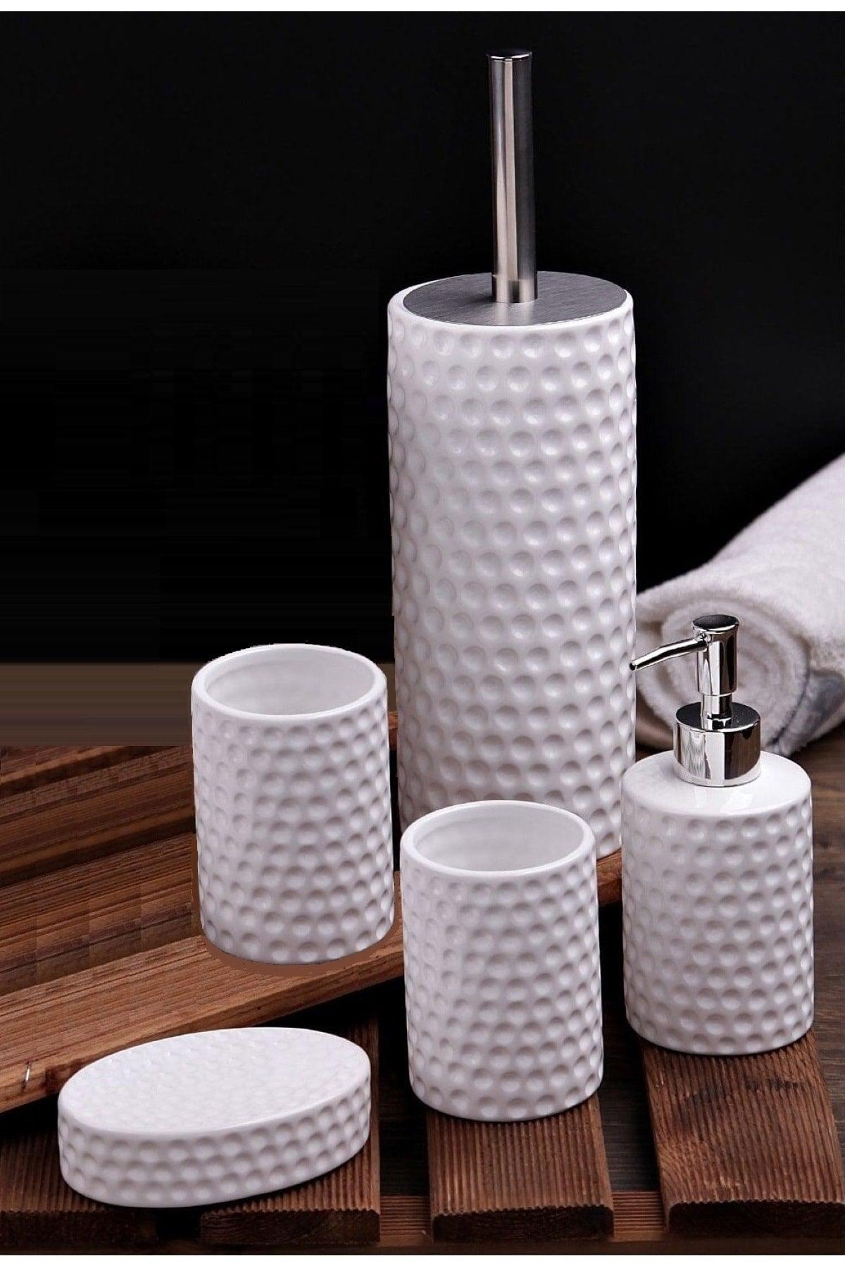 5 Piece Ceramic White Bathroom Set - Swordslife