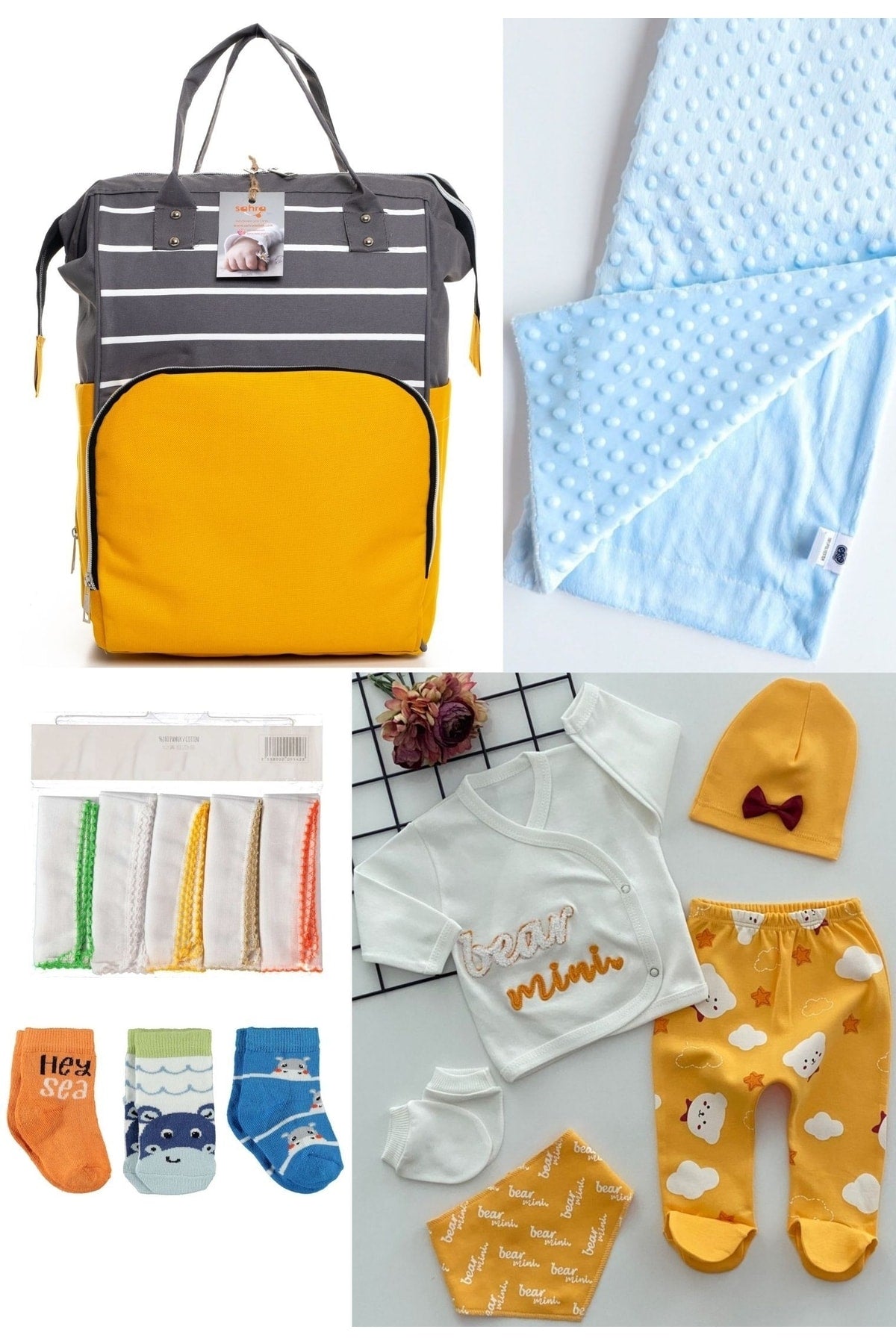 5 Piece Maternity Set (Baby Care Backpack, Hospital Exit, Chickpea Blanket, 10 Wipes and 3 Socks)