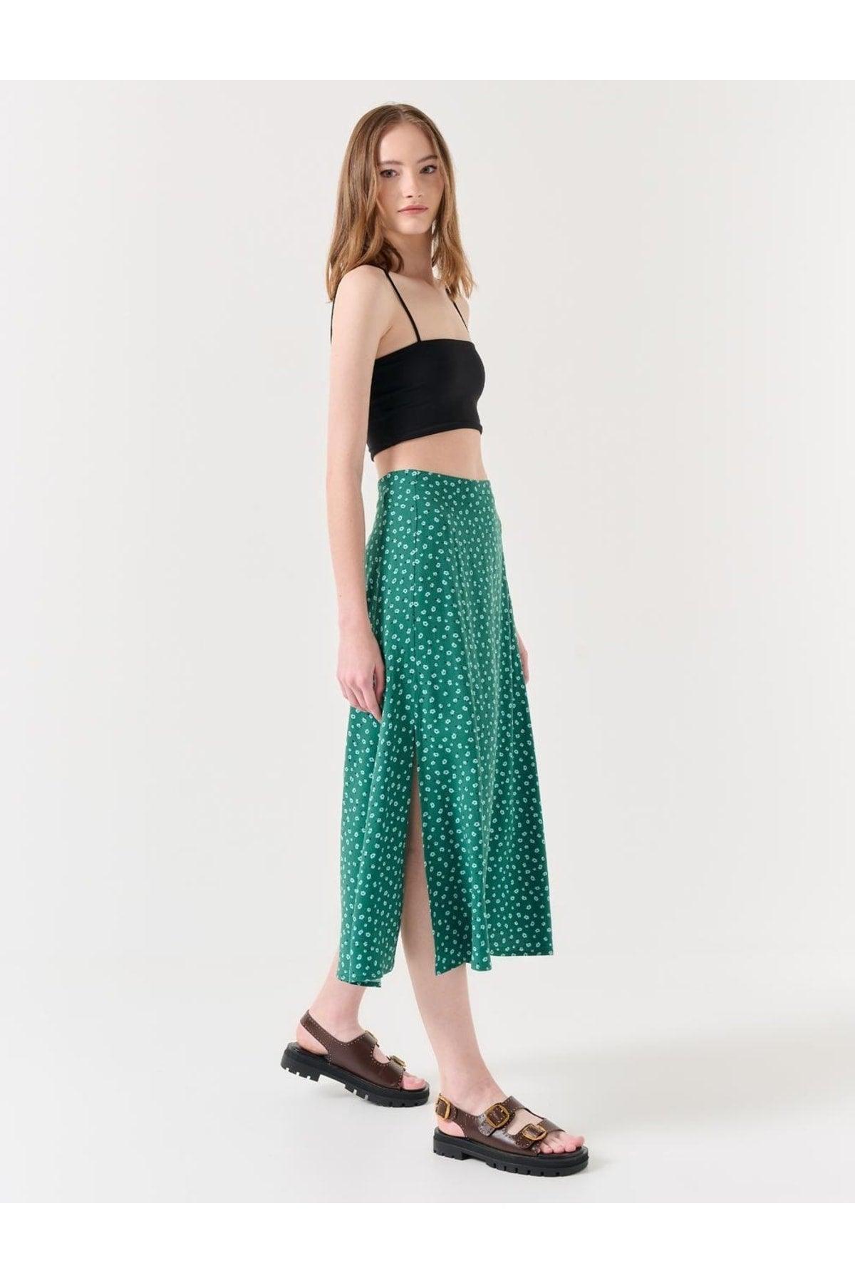 Emerald Green High Waist Floral Midi Skirt - Swordslife