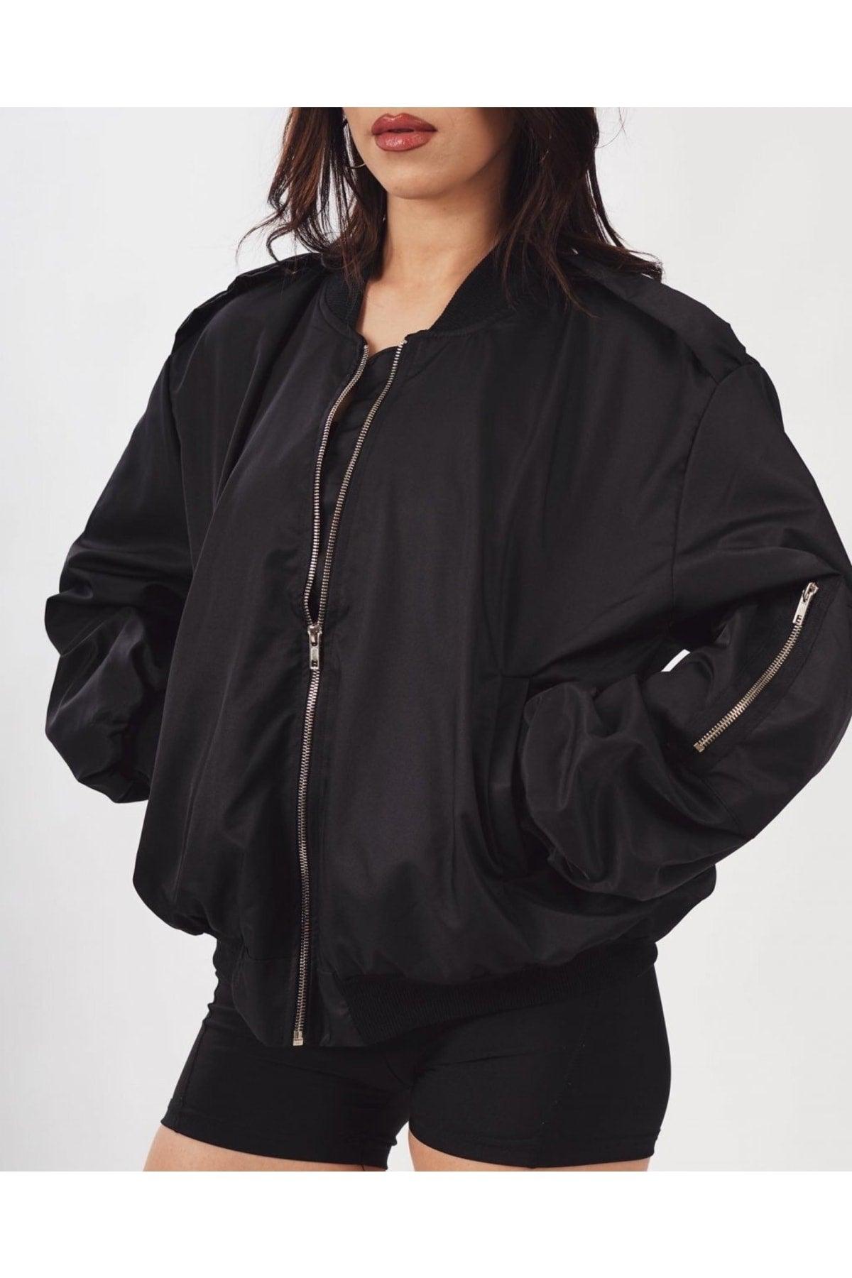 Black Unisex Oversize Bomber Jacket Coat - Swordslife