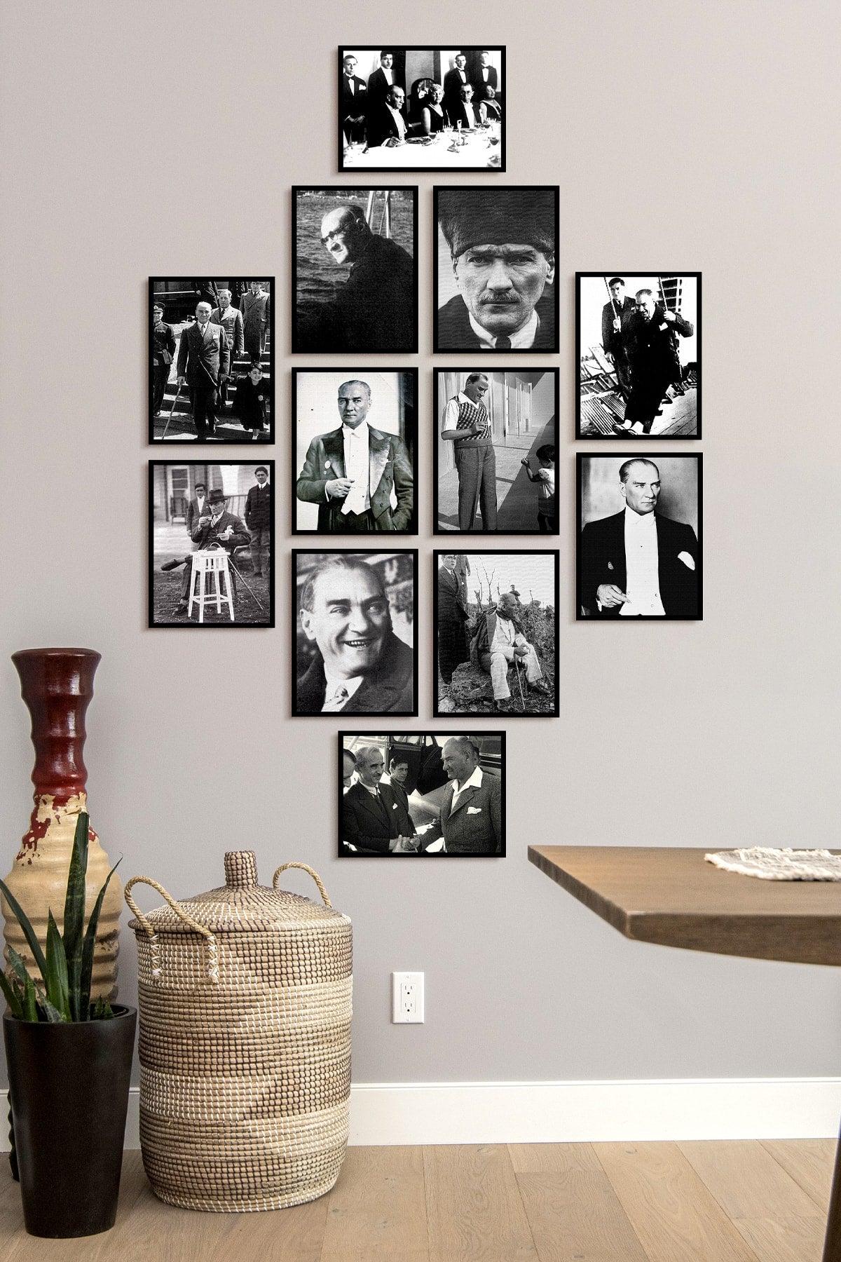 Unframed Framed Atatürk Photographs 12 Pieces Mdf Painting Set Multi Print Set Mdf Print - Swordslife