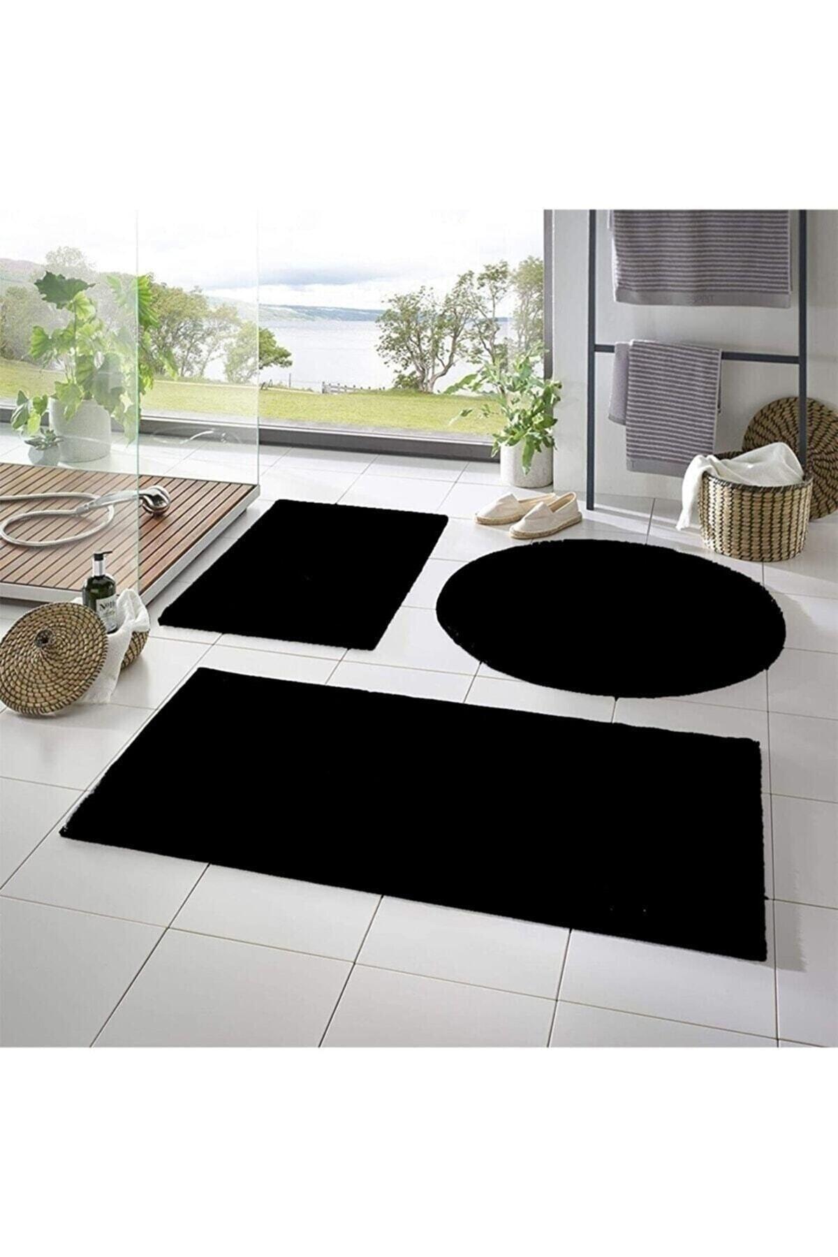 3 Piece Bathroom Carpet Plush Post Carpet Closet Set Black 50x90--50x60---50x50(round) - Swordslife