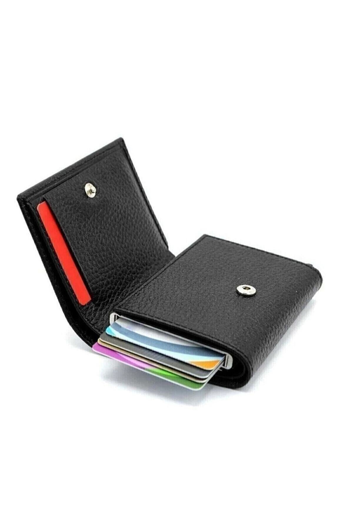 Men's Black Faux Leather Mechanism Card Holder Wallet Portfolio