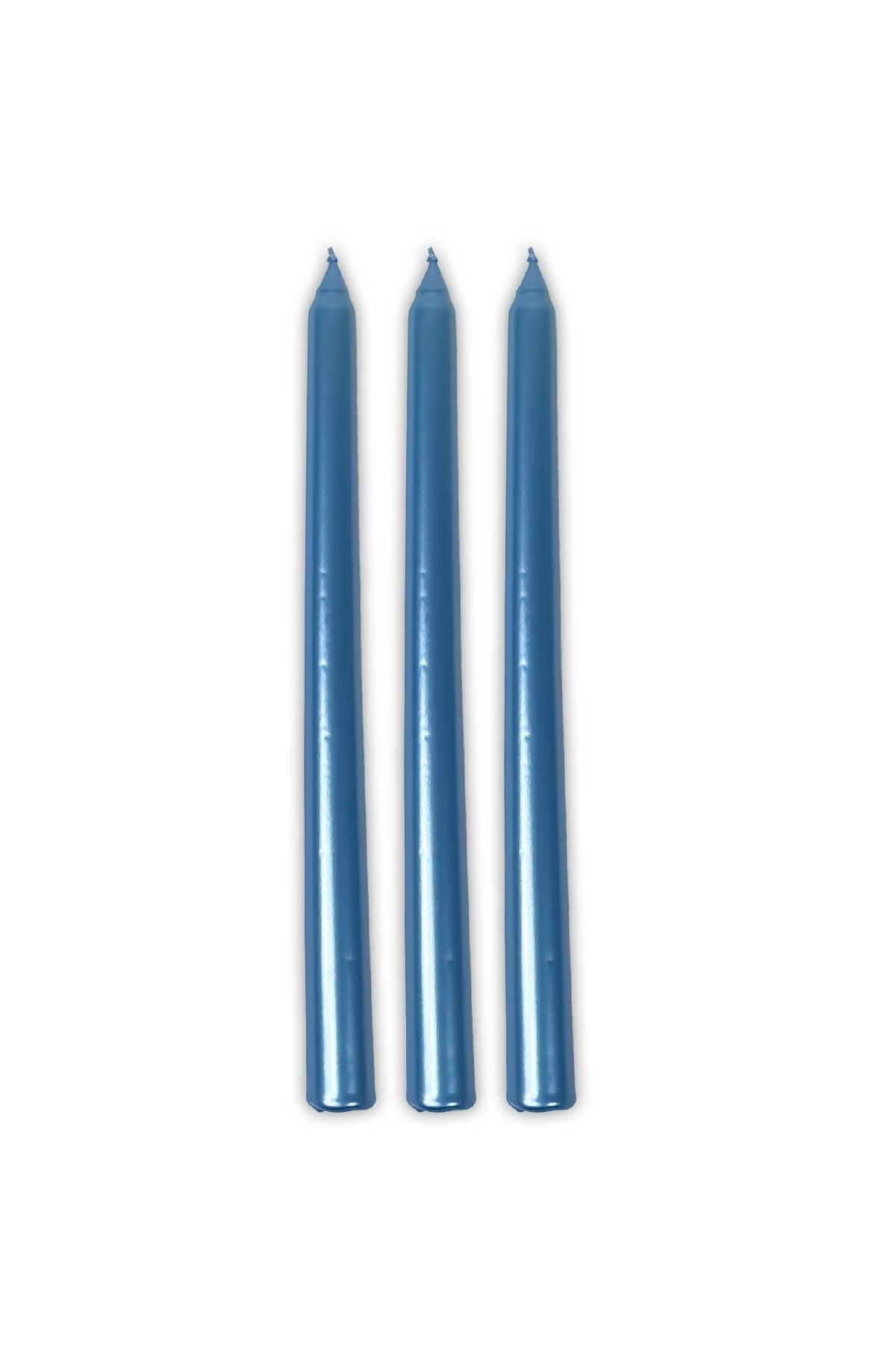 Blue Candlestick 3 Pcs Shiny Metallic Long Body Tapered Candle - Swordslife