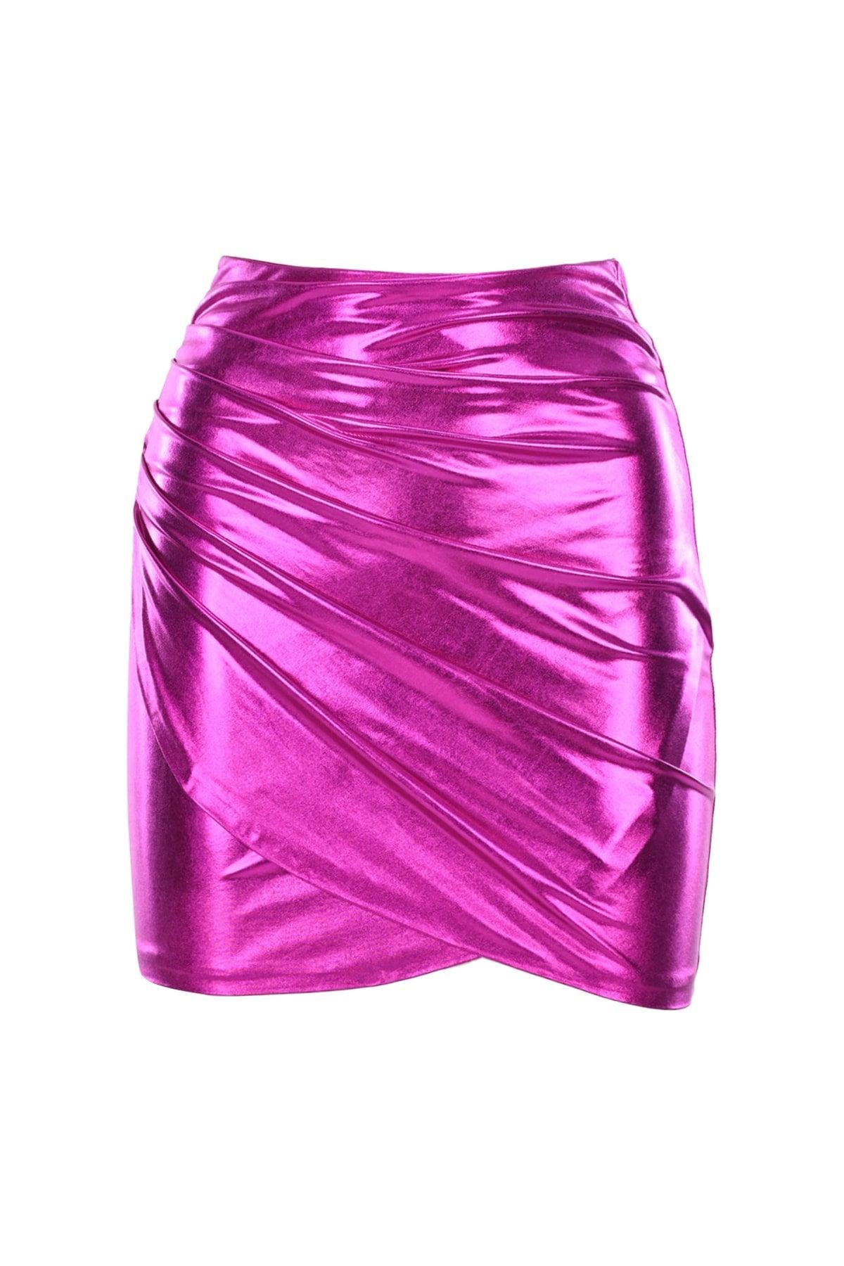 Shine Fuchsia Glittery Shiny Mini Skirt - Swordslife