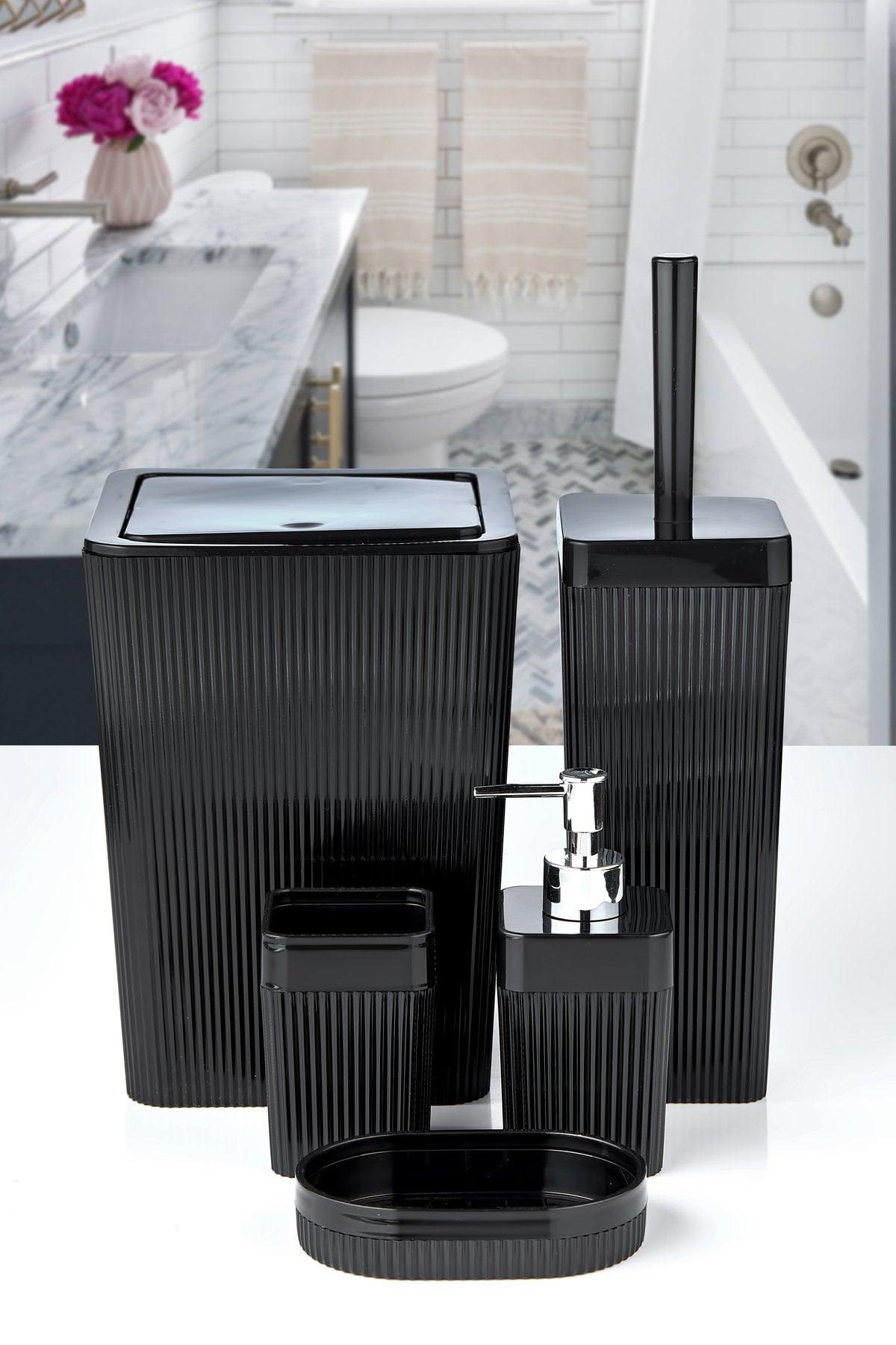 5 Piece Square Striped Bathroom Set Black - 5 Piece Luxury Bathroom Set - Swordslife