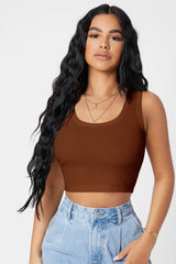 Women's Brown Square Neck Crop Top Blouse - Swordslife