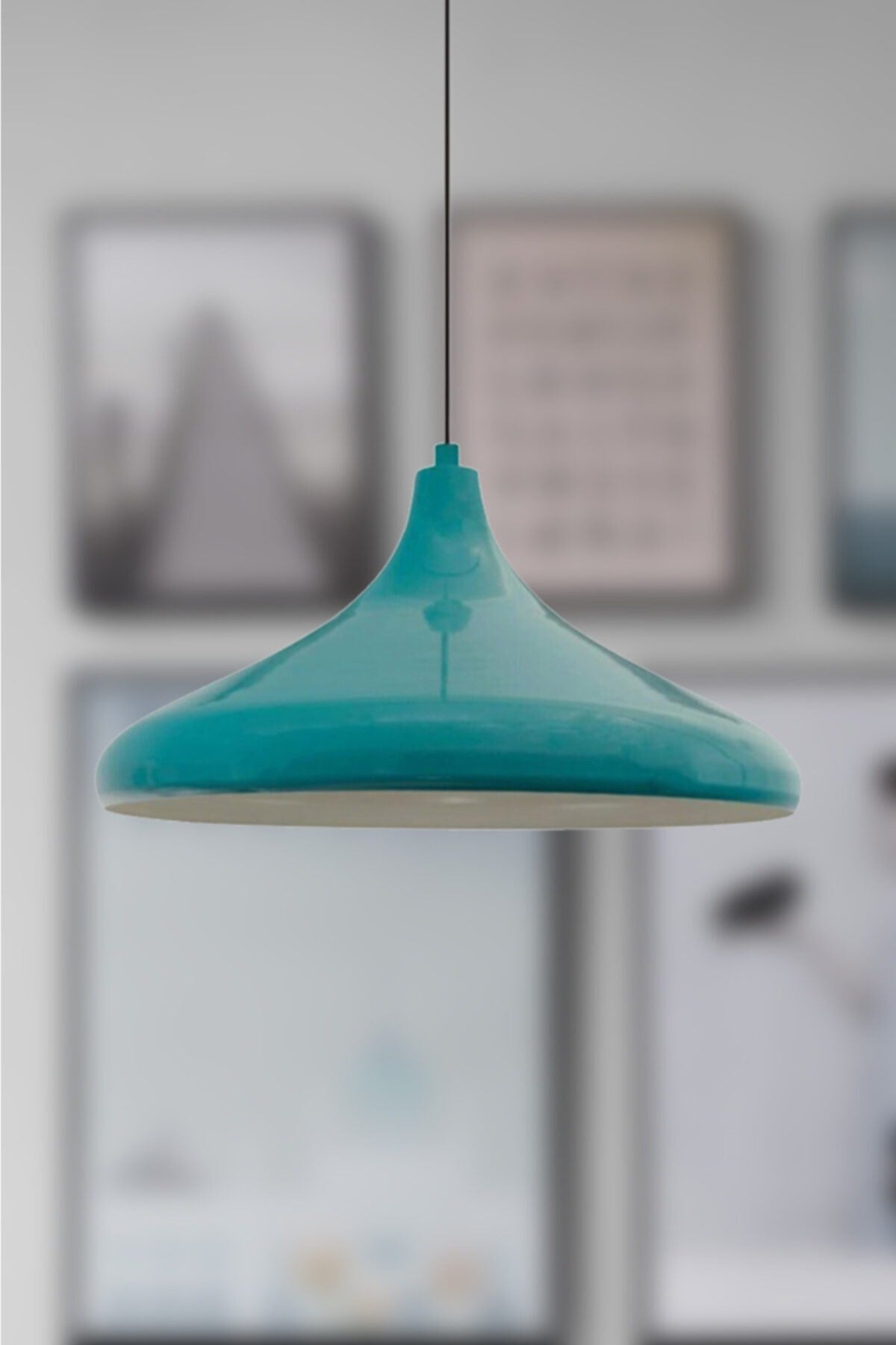 Nil Modern Metal Finished Turquoise Color Pendant Lamp Cafe - Kitchen Single Chandelier