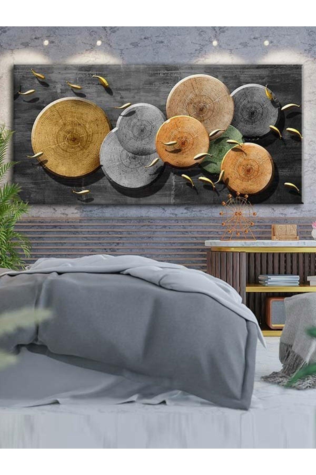 Decorative Wooden Circles And Gold Fish Decorative Canvas Painting - Voov1518 - Swordslife