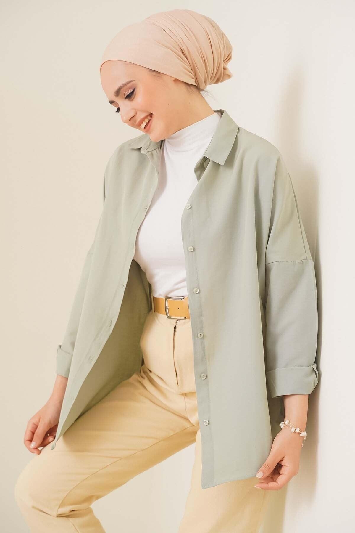 103901 Oversize Basic Hijab Shirt - A.khaki - Swordslife