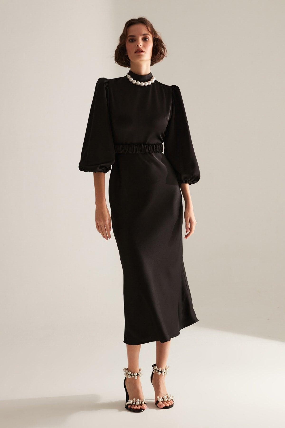 Berthe Judge Collar Black Long Engagement Dress - Swordslife